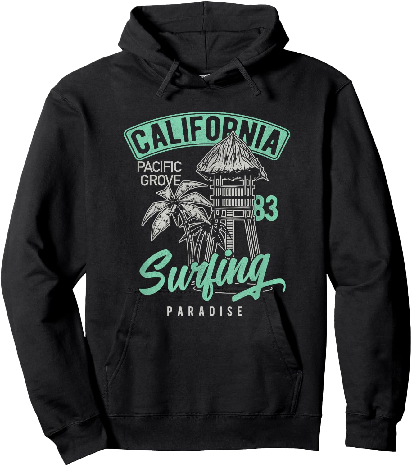 Pacific Grove Vintage Retro 70s 80s Surf Hoodie - Hoodie | Black