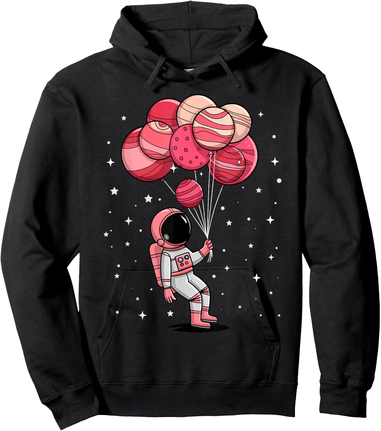 Space Astronaut Holding Balloon Planets Girls Kids Toddler Hoodie - Hoodie | Black