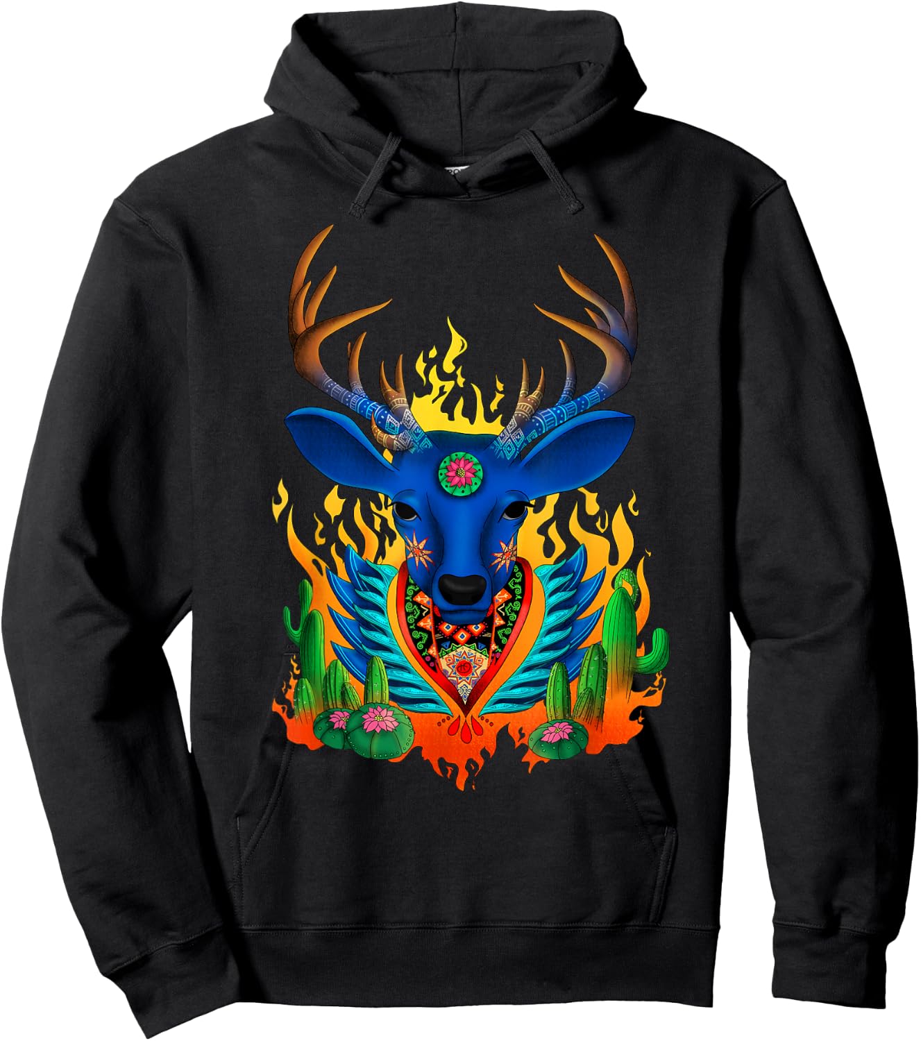 Third Eye Huichol Deer Hoodie - Hoodie | Black