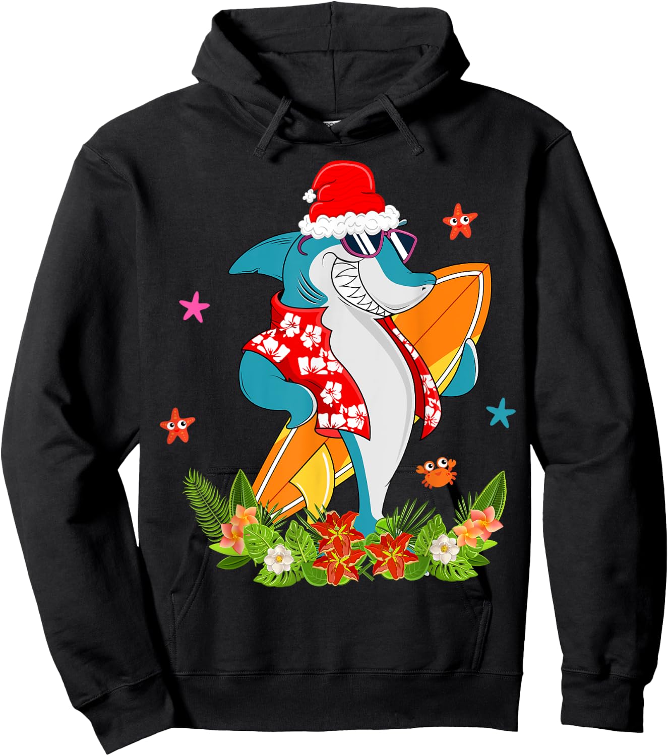 Funny Shark Hawaiian Summer Surfing Shark Christmas in July Women Kids Hoodie - Hoodie | Black