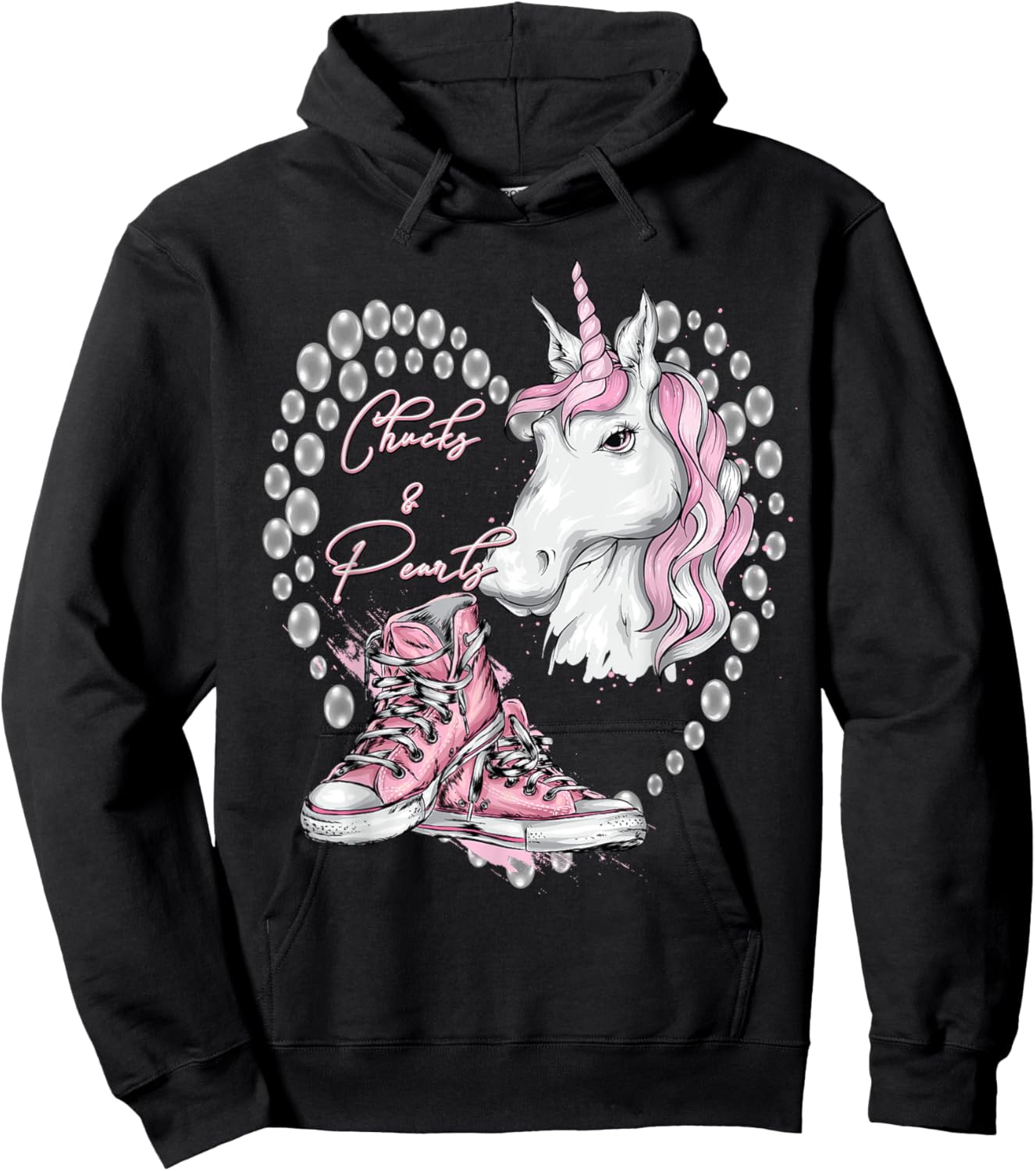 Chucks & Pearls Kamala Harris Inspired Girls Unicorn Hoodie - Hoodie | Black