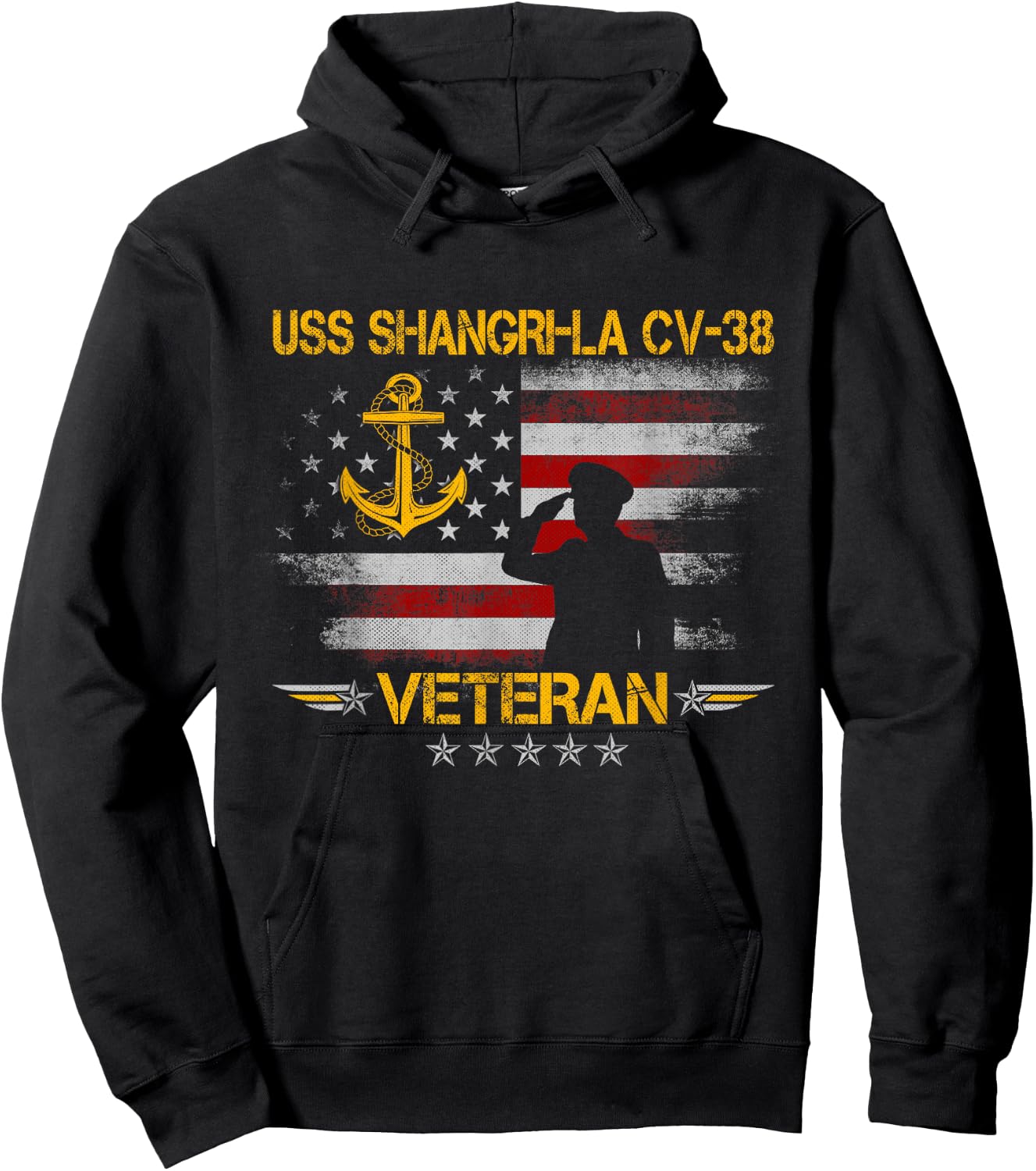 USS Shangri-La (CV-38) Aircraft Carrier Veteran Flag Vintage Hoodie - Hoodie | Black
