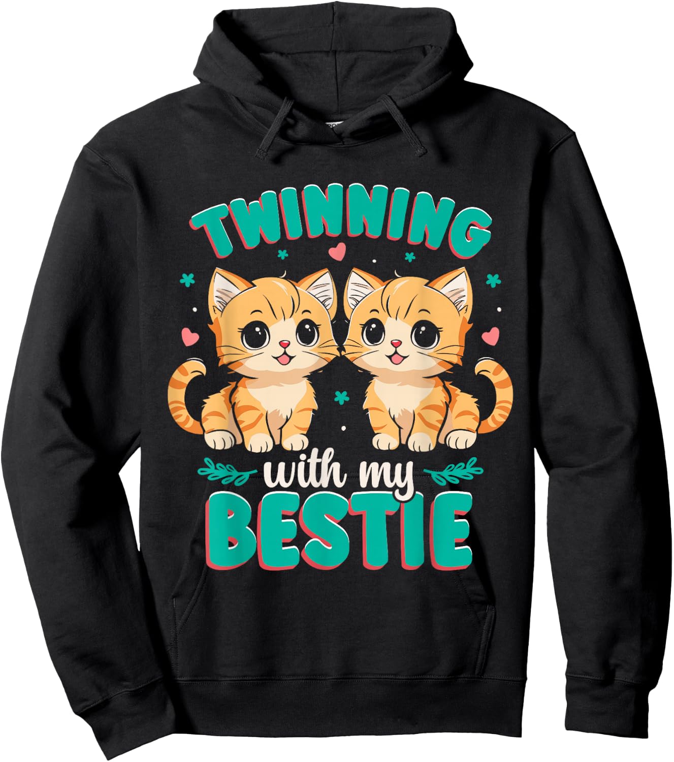 Friendship Twinning Bestie Matching Twin Cat Hoodie - Hoodie | Black