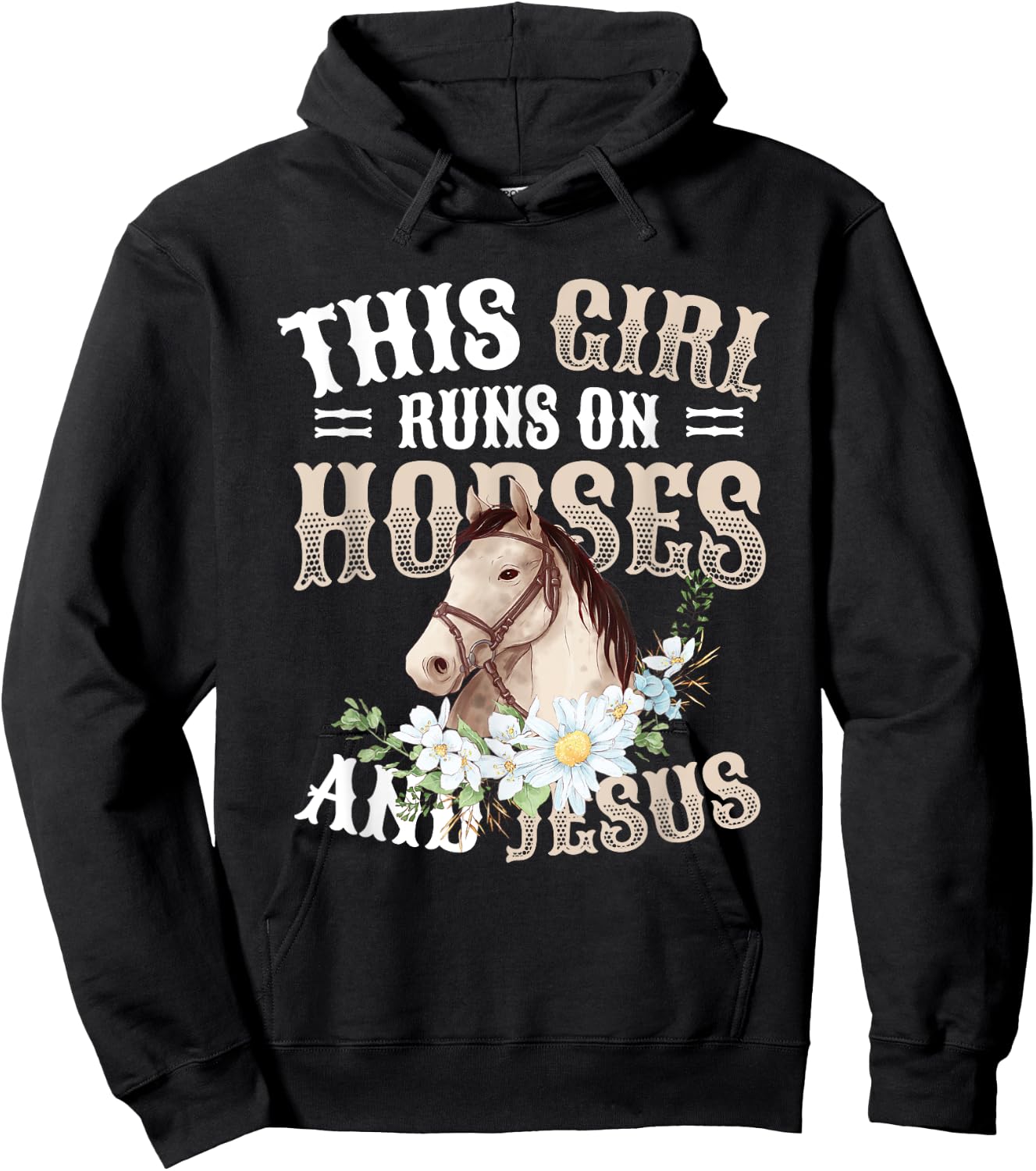 This Girl Runs On Horses And Jesus Girls Horse Hoodie - Hoodie | Black