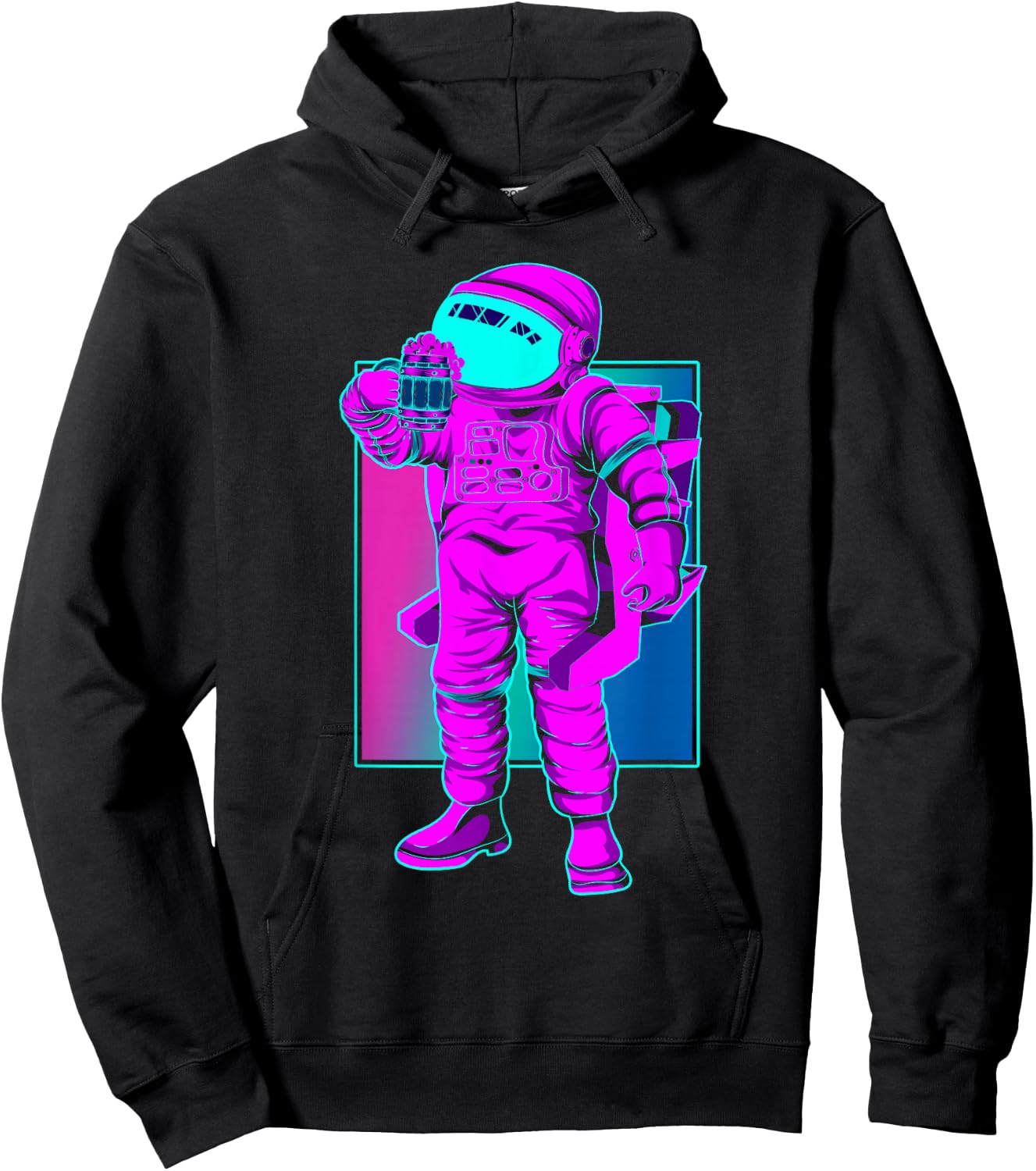 Synthwave Space 80s Vaporwave Funny Beer Drinking Astronaut Hoodie - Hoodie | Black
