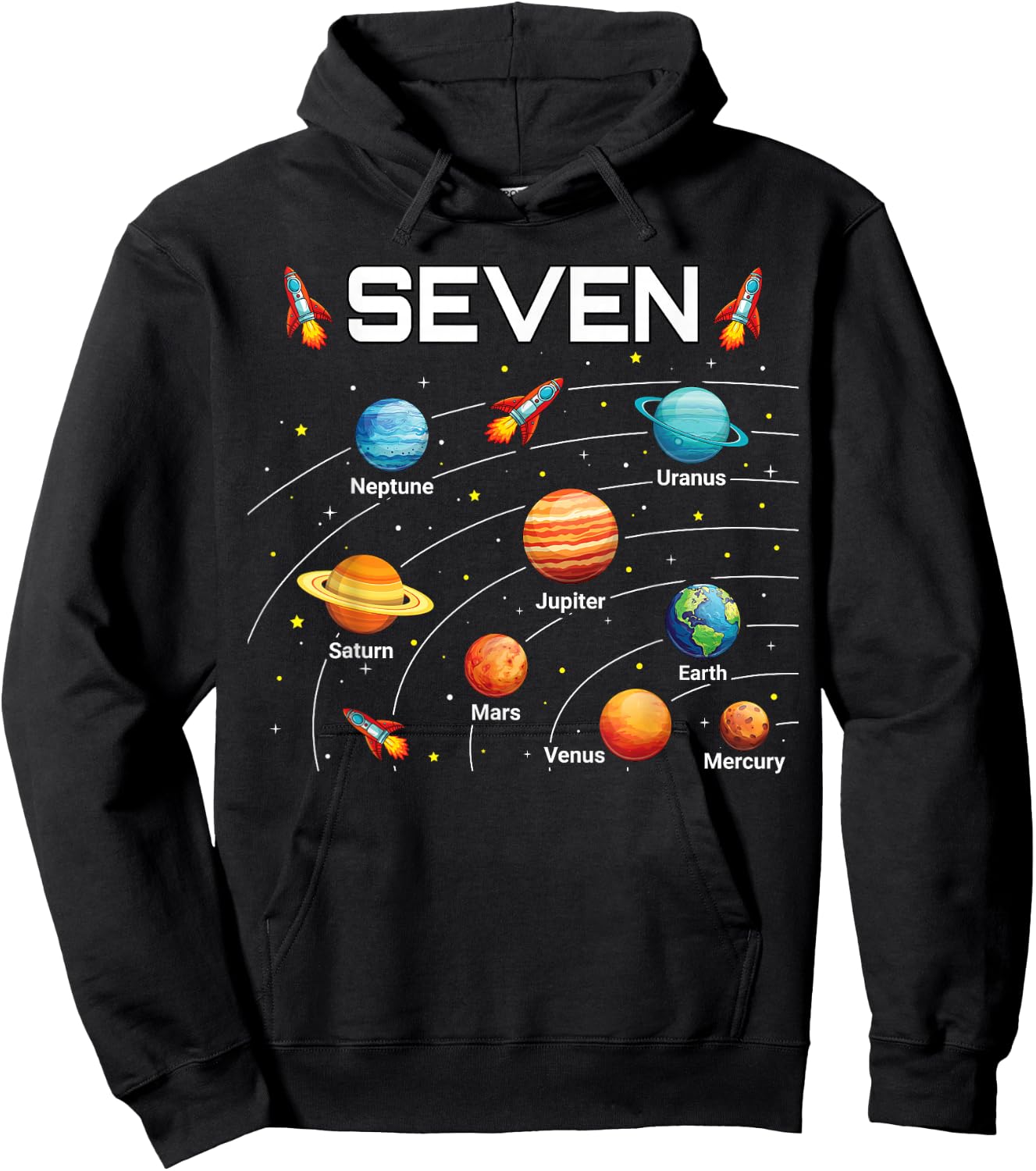 7 Year Old Shirt Boys Girls Space Planets 7th Birthday Boy Hoodie - Hoodie | Black