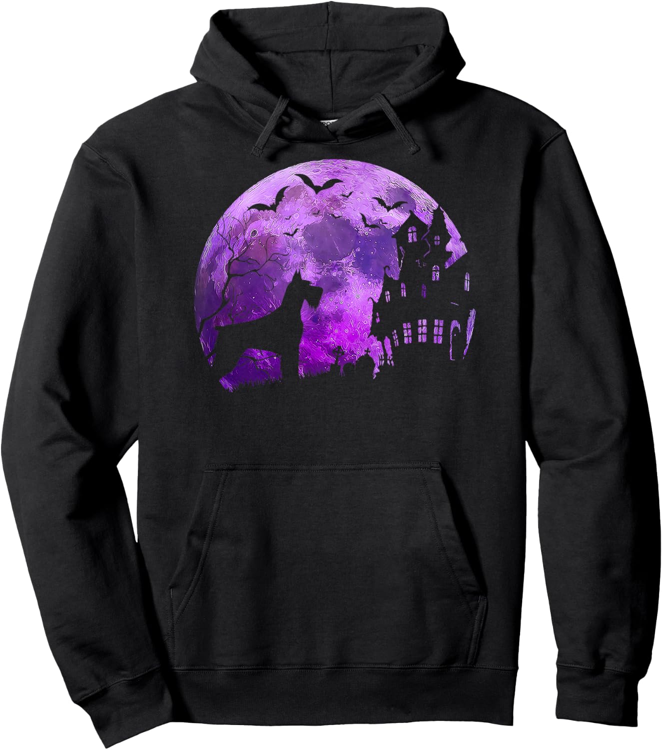 Halloween Giant Schnauzer & Spooky Full Moon, Haunted House Hoodie - Hoodie | Black