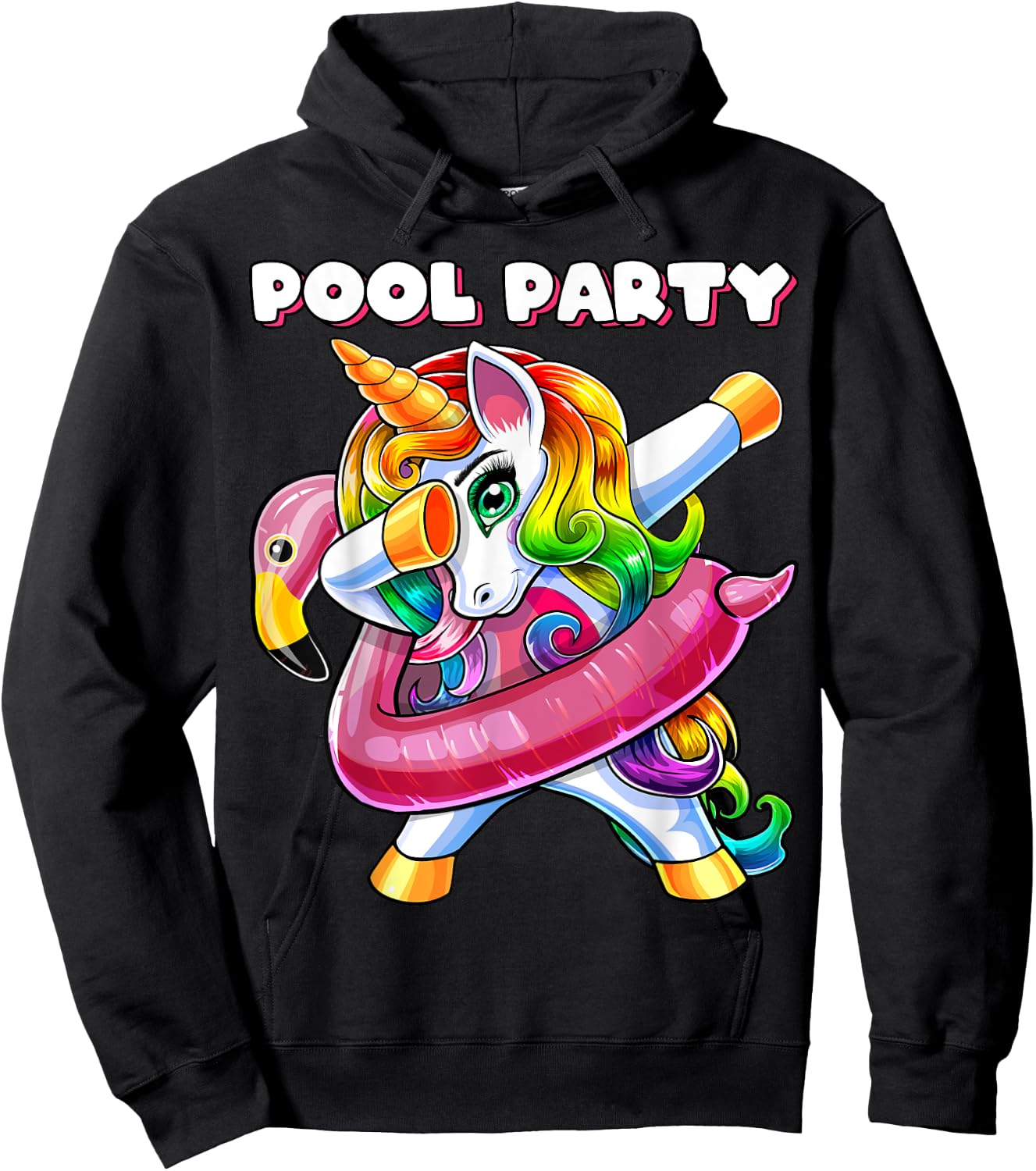 Pool Party Flamingo Float Dabbing Unicorn Girls Women Summer Hoodie - Hoodie | Black