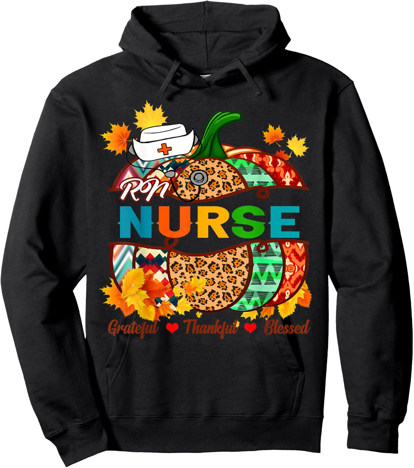 RN Nurse RN Grateful Thankful Blessed Pumpkin Hoodie - Hoodie | Black