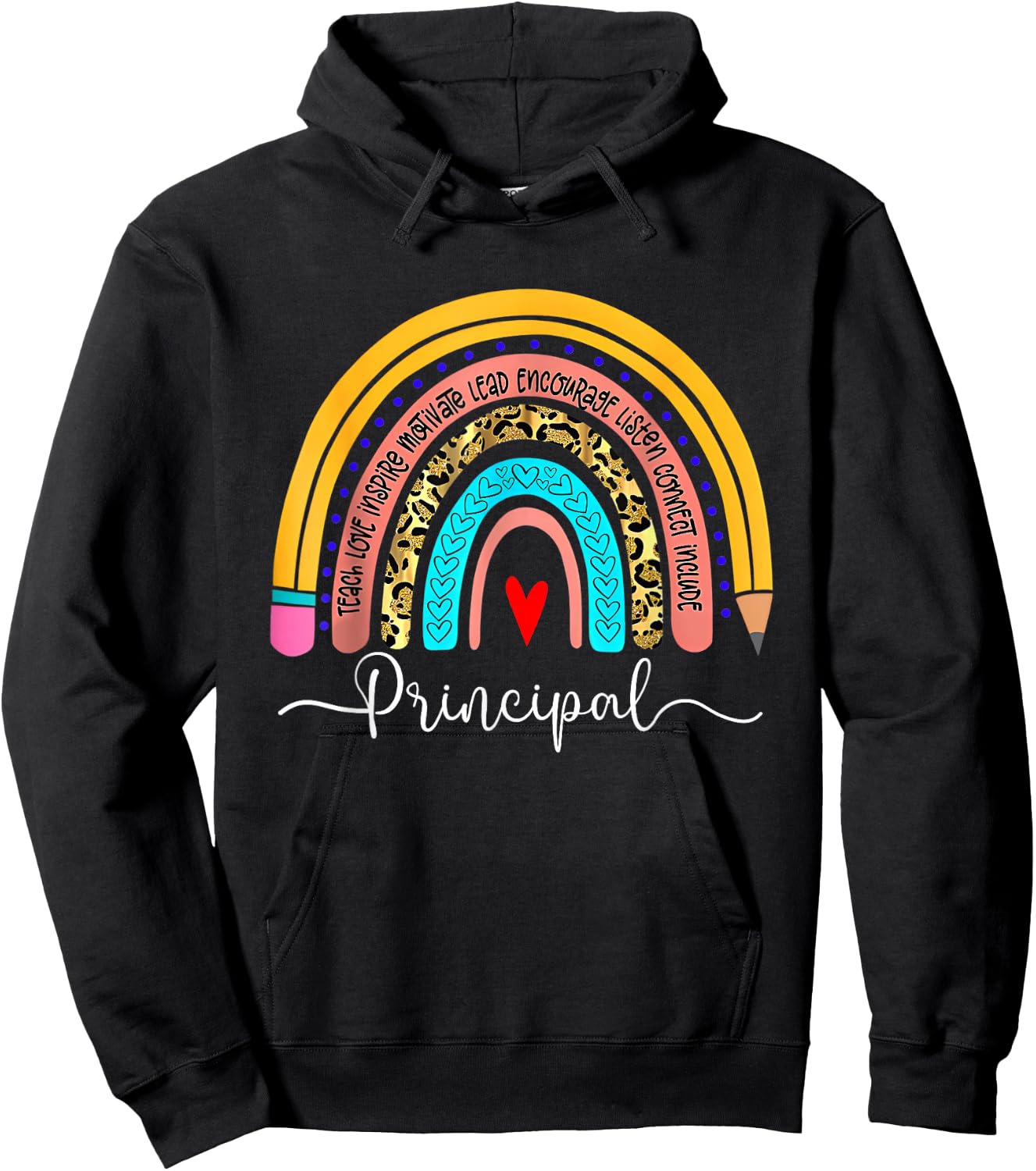 Principal Boho Rainbow Leopard Back to School Principal Hoodie - Hoodie | Black
