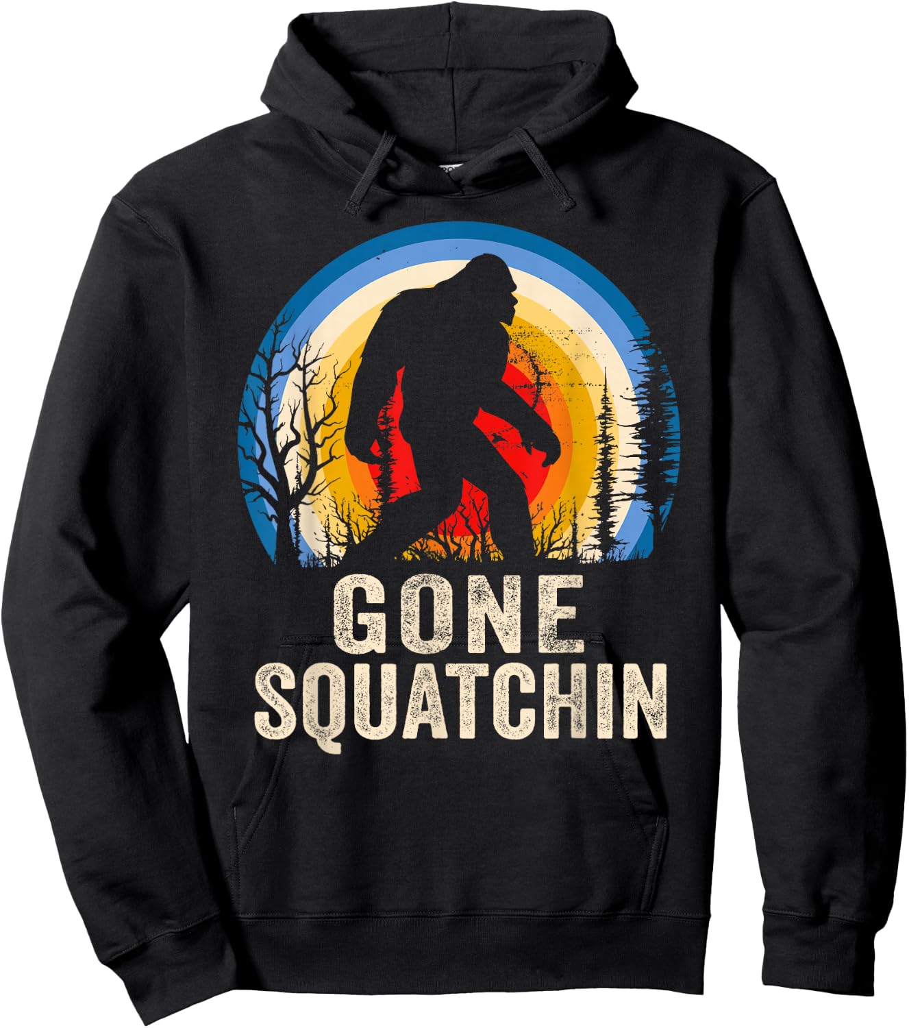 Gone Squatchin to Find Bigfoot Sasquatch Retro Hoodie - Hoodie | Black