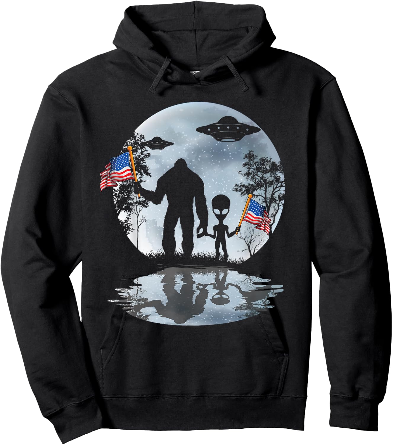 Alien Bigfoot Sasquatch UFO Extraterrestrial Kids Men Hoodie - Hoodie | Black