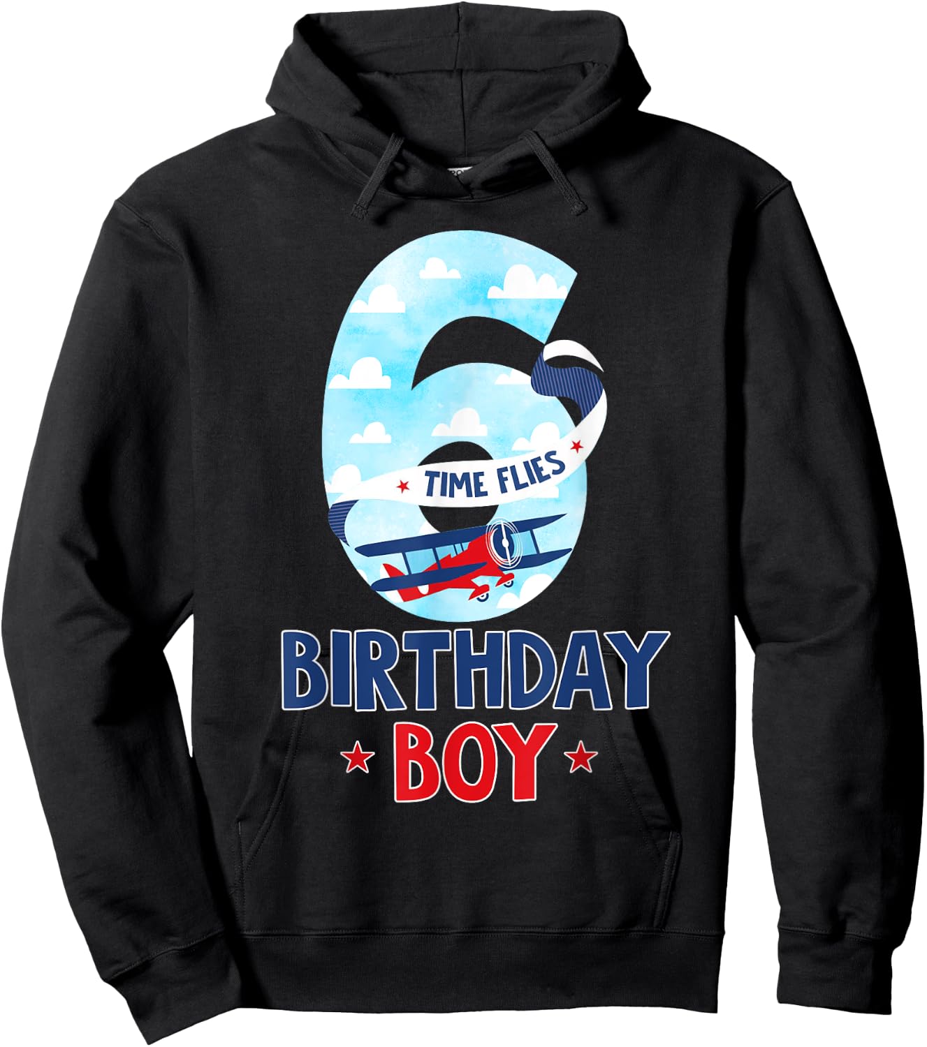 6 Year Old Birthday Outfit Boy Airplane Pilot 6th Bday Hoodie - Hoodie | Black
