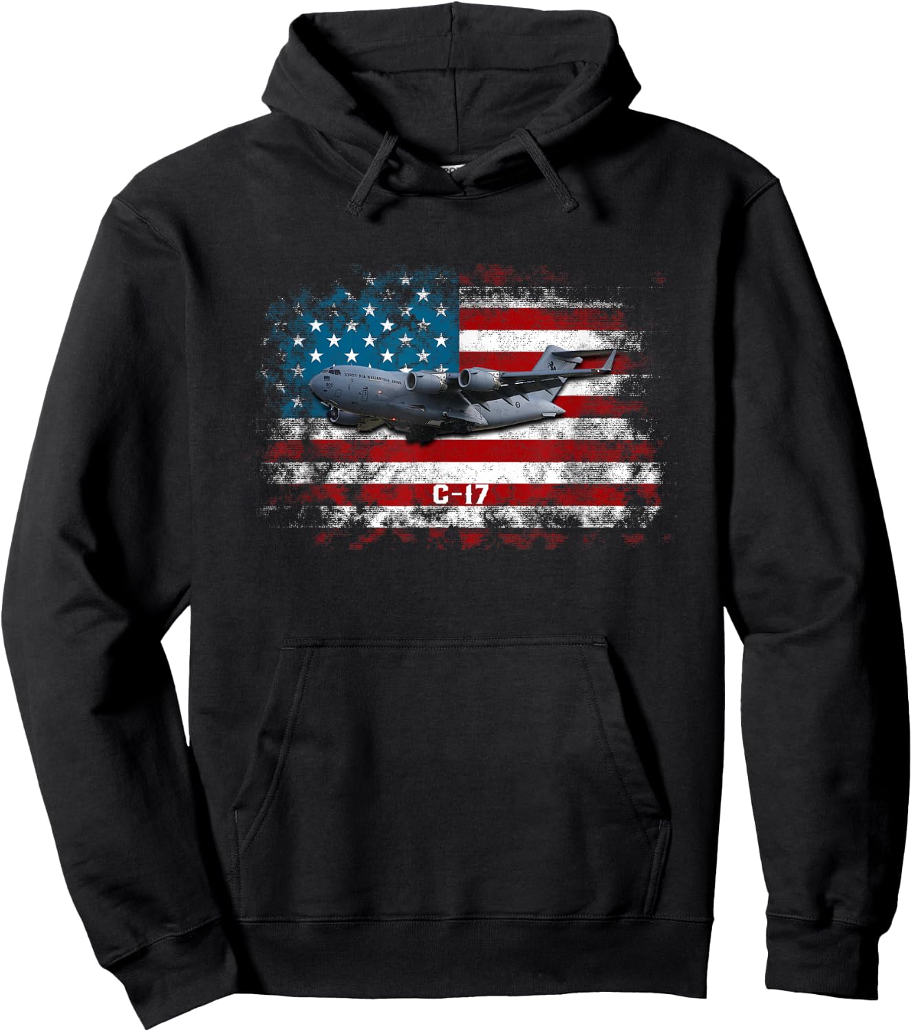 C-17 Globemaster Military Transport Airplane Flag Pilot Vet Hoodie - Hoodie | Black