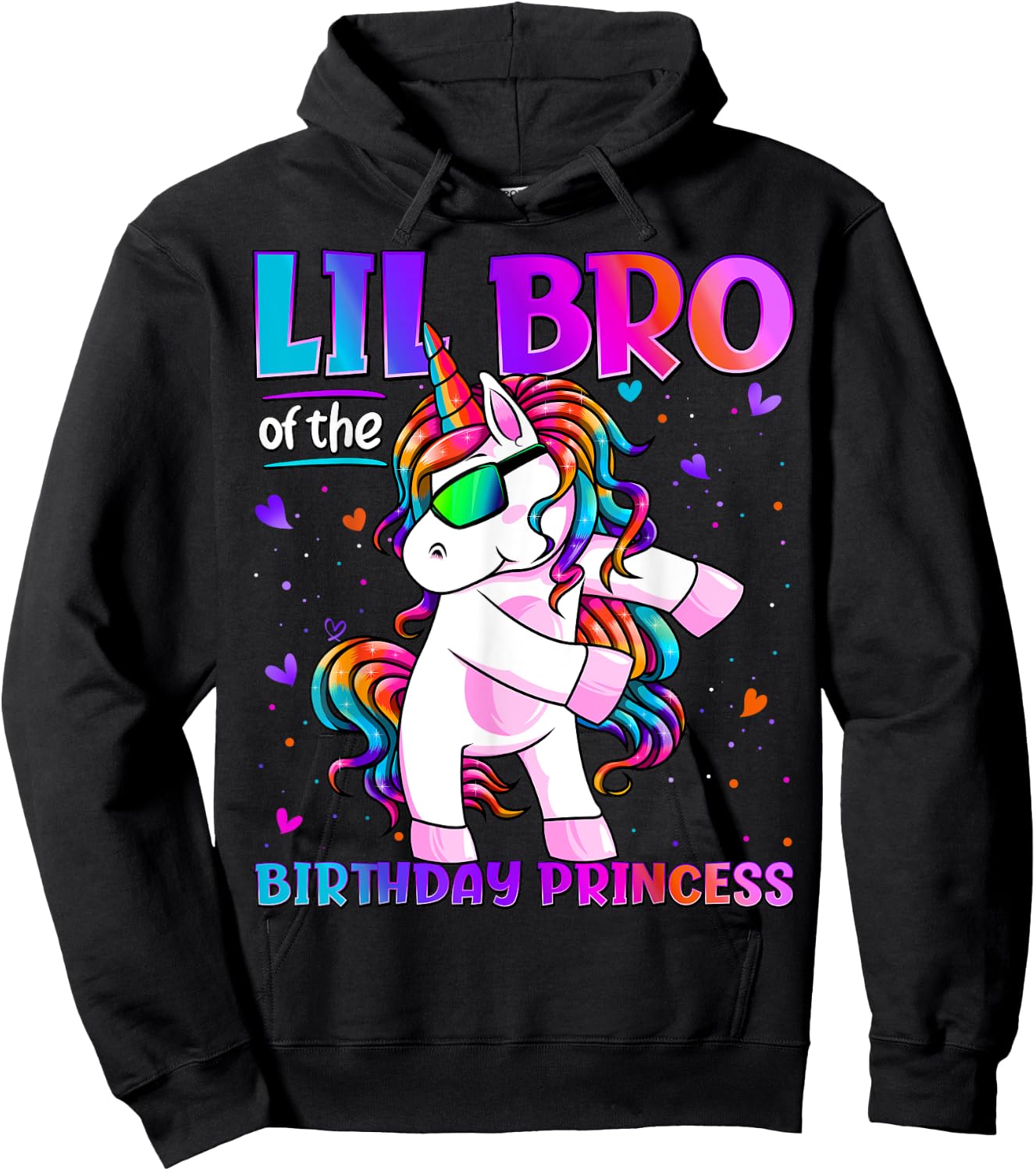 Lil Bro Of Birthday Princess Flossing Unicorn Lil Brother Hoodie - Hoodie | Black