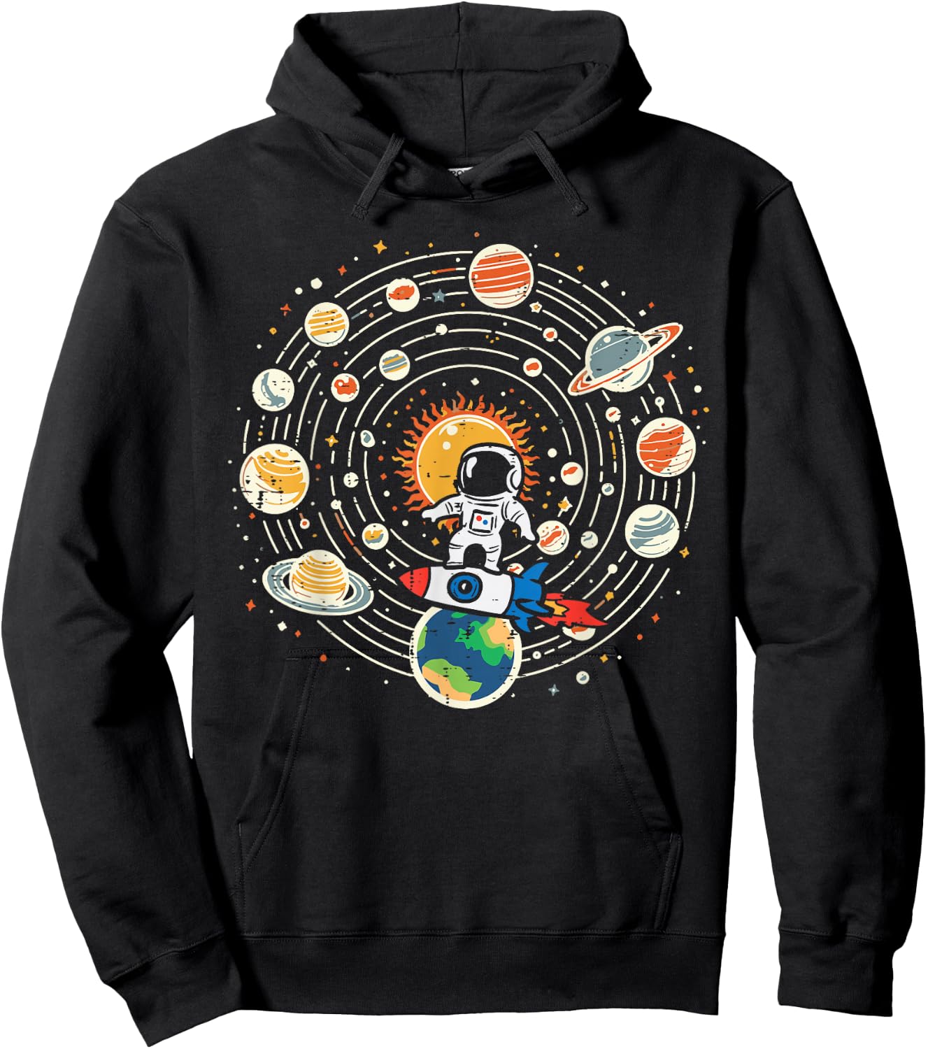 Astronaut Rocket Solar System Space Shuttle Kids Men Women Hoodie - Hoodie | Black