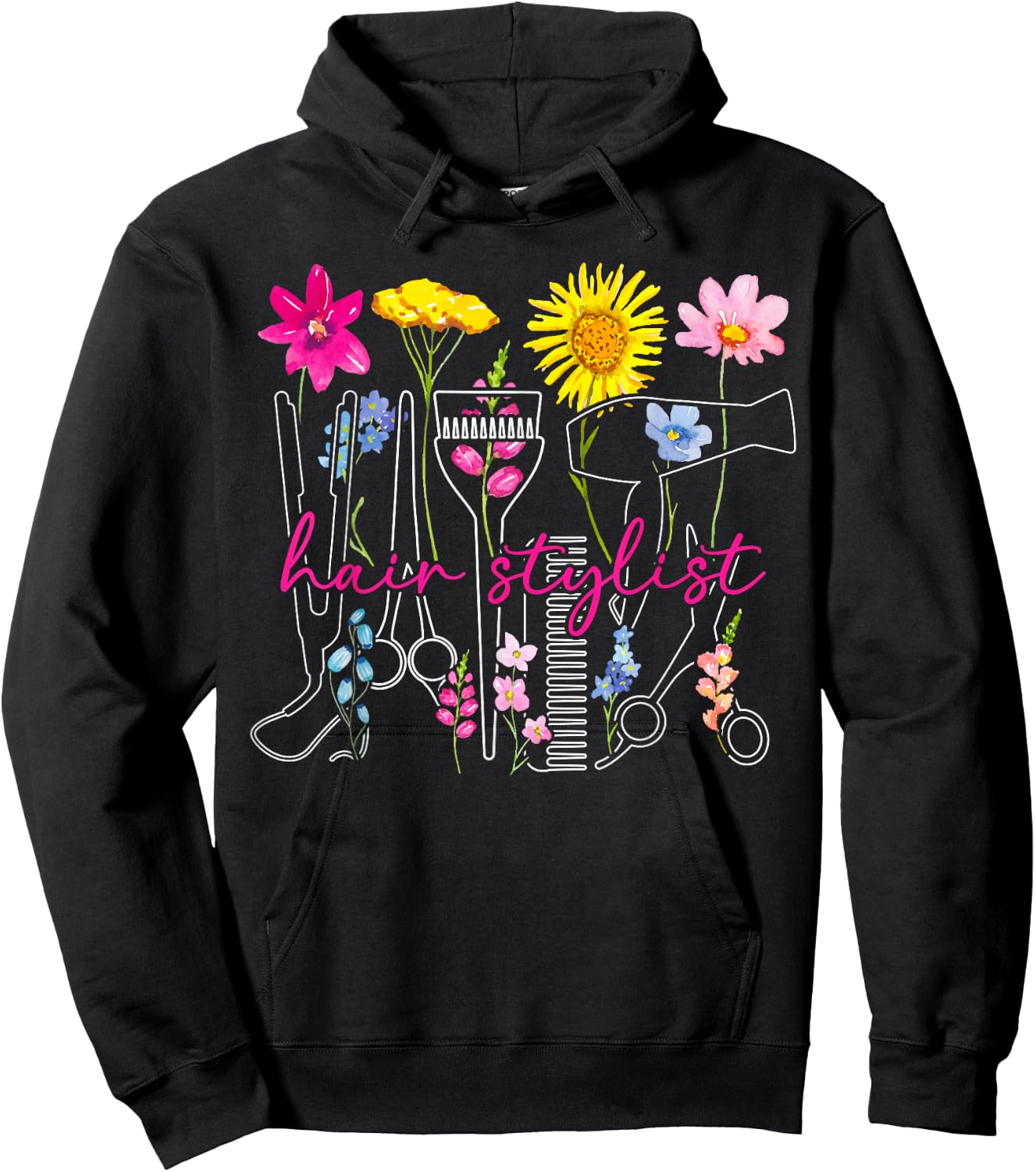 Hair Stylist Flowers Hair Dresser Hairstylist Hairdresser Hoodie - Hoodie | Black