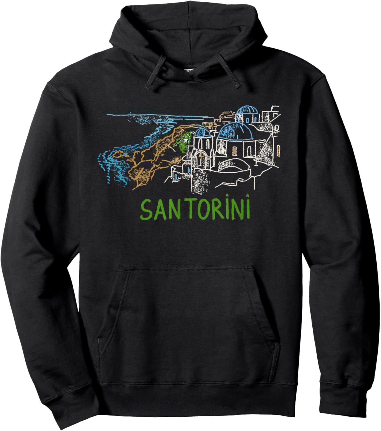 Santorini Greece Art Gift Men Women Hoodie - Hoodie | Black