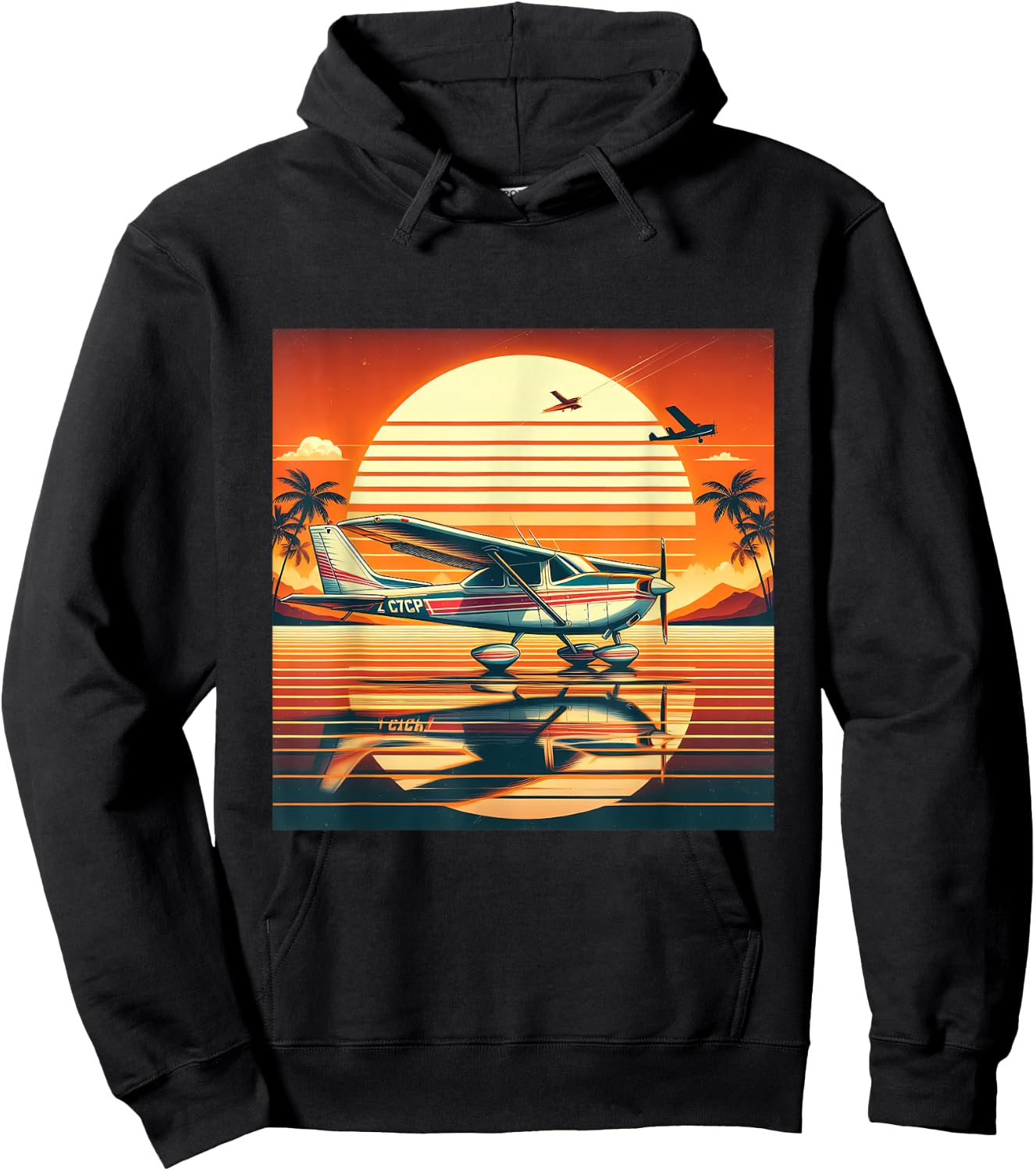 C-172 Skyhawk Vintage C172 Airplane Retro Sunset Pilot Hoodie - Hoodie | Black