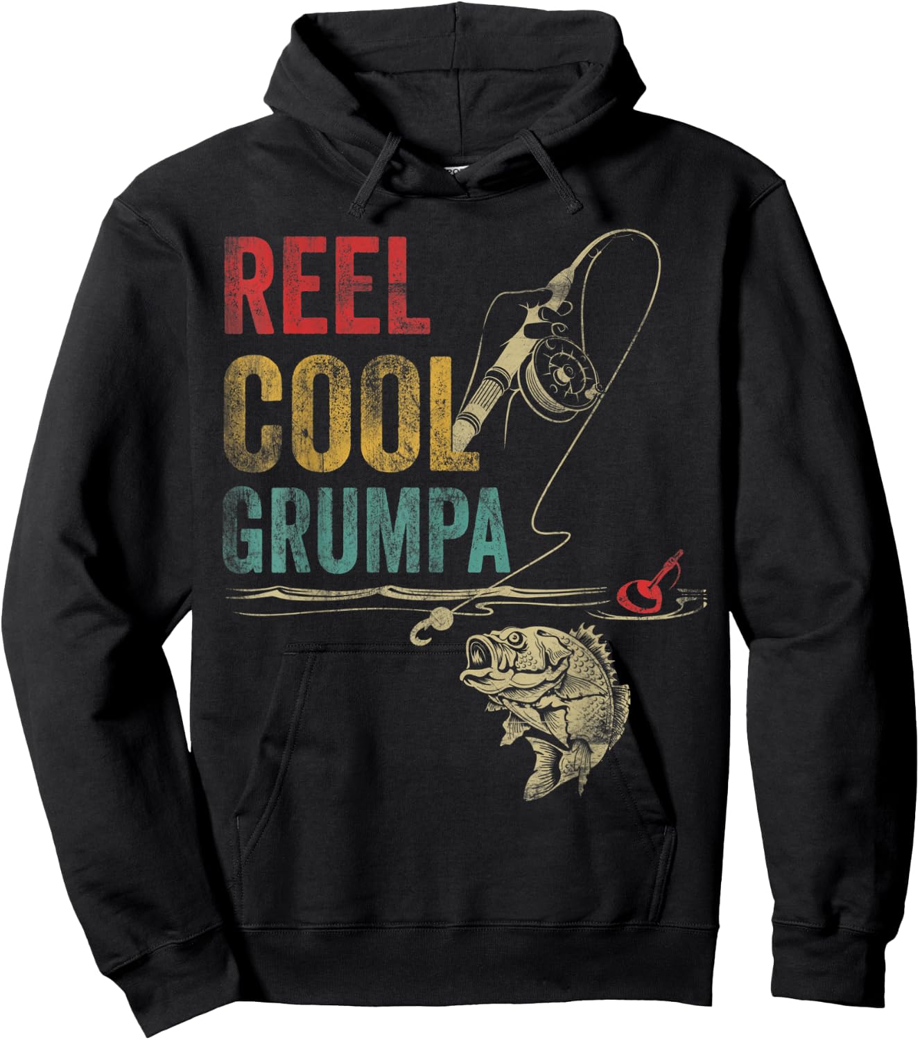Vintage Reel Cool Grumpa Fish Fishing Fathers Day Hoodie - Hoodie | Black