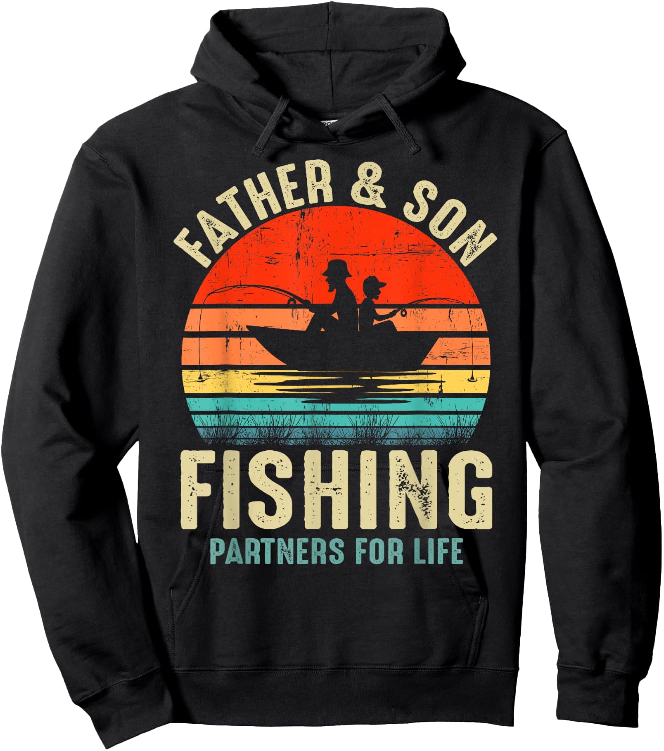 Father and Son Fishing Partner For Life Retro Matching Dad Hoodie - Hoodie | Black