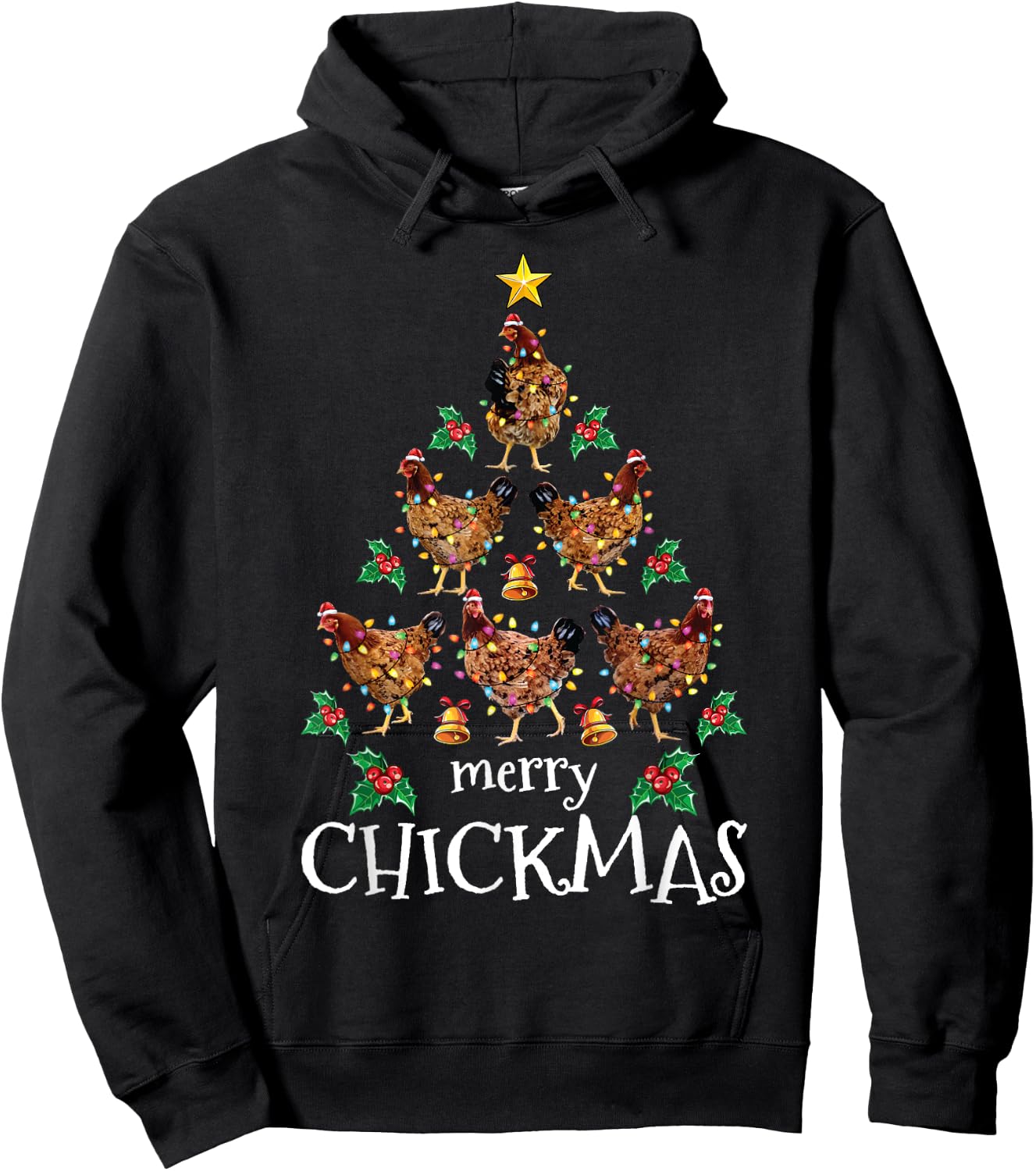 Christmas Chicken Tree Xmas Funny Merry Chickmas Hoodie - Hoodie | Black