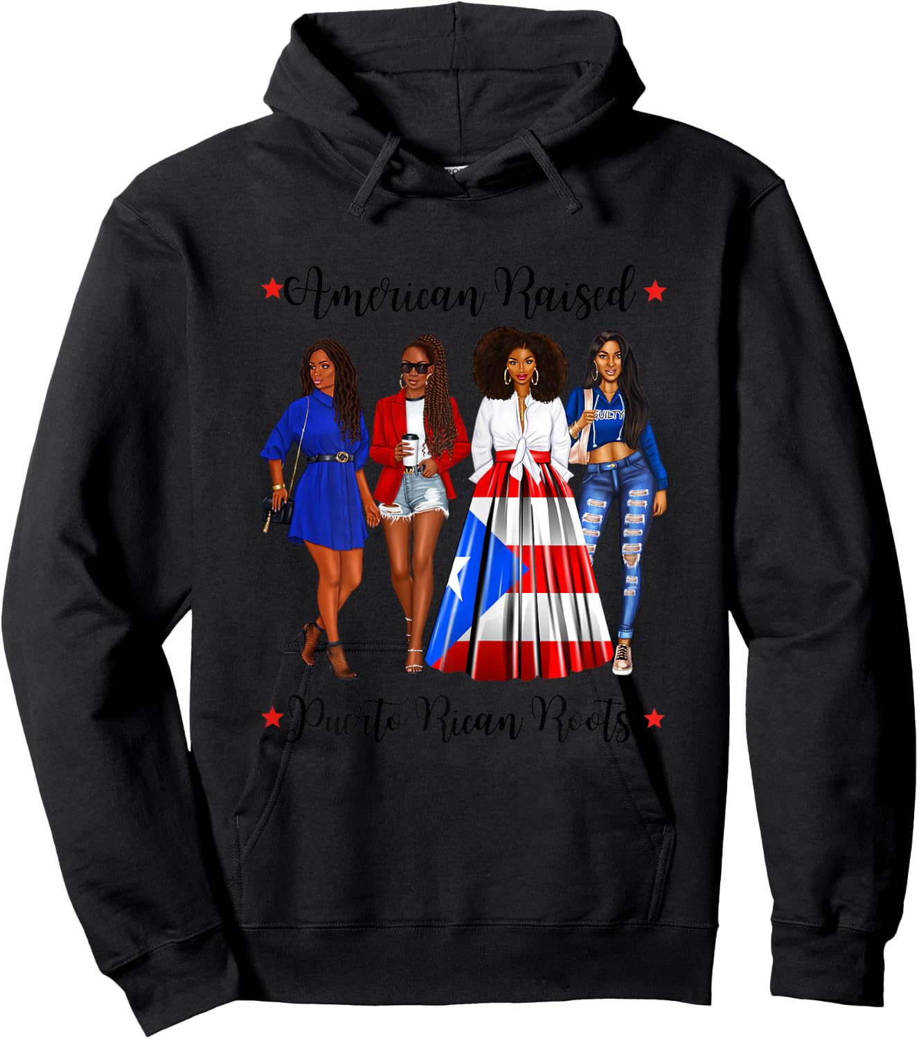 Afro Latina American Raised Puerto Rican Roots Rico Hoodie - Hoodie | Black