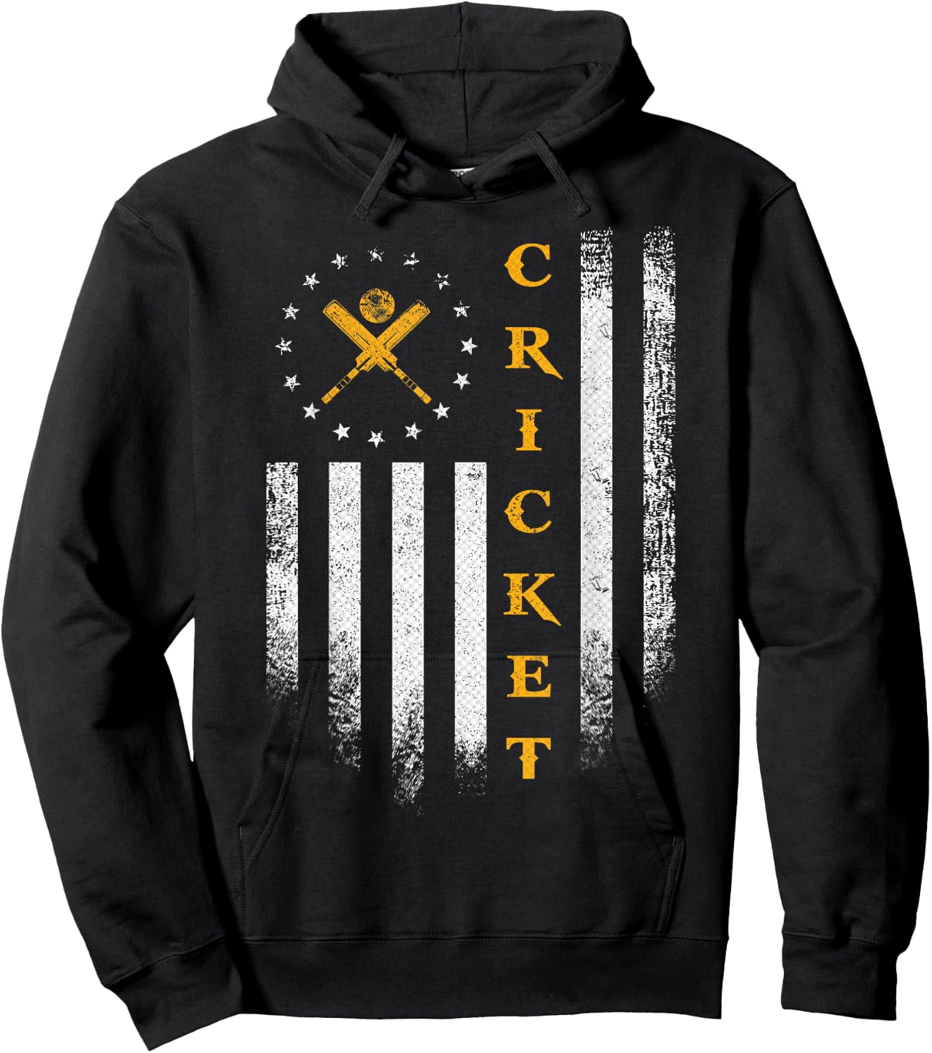 Vintage USA American Flag Cricket Player Team Silhouette Hoodie - Hoodie | Black