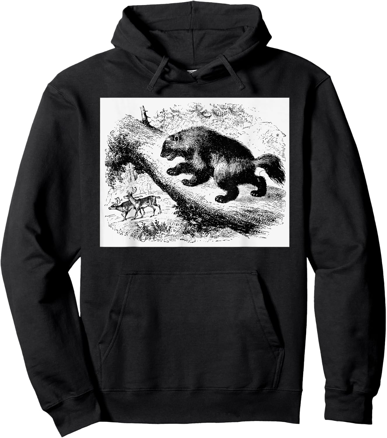 Realist Wild Wolverine Animal Illustration Hand Drawn Art Hoodie - Hoodie | Black