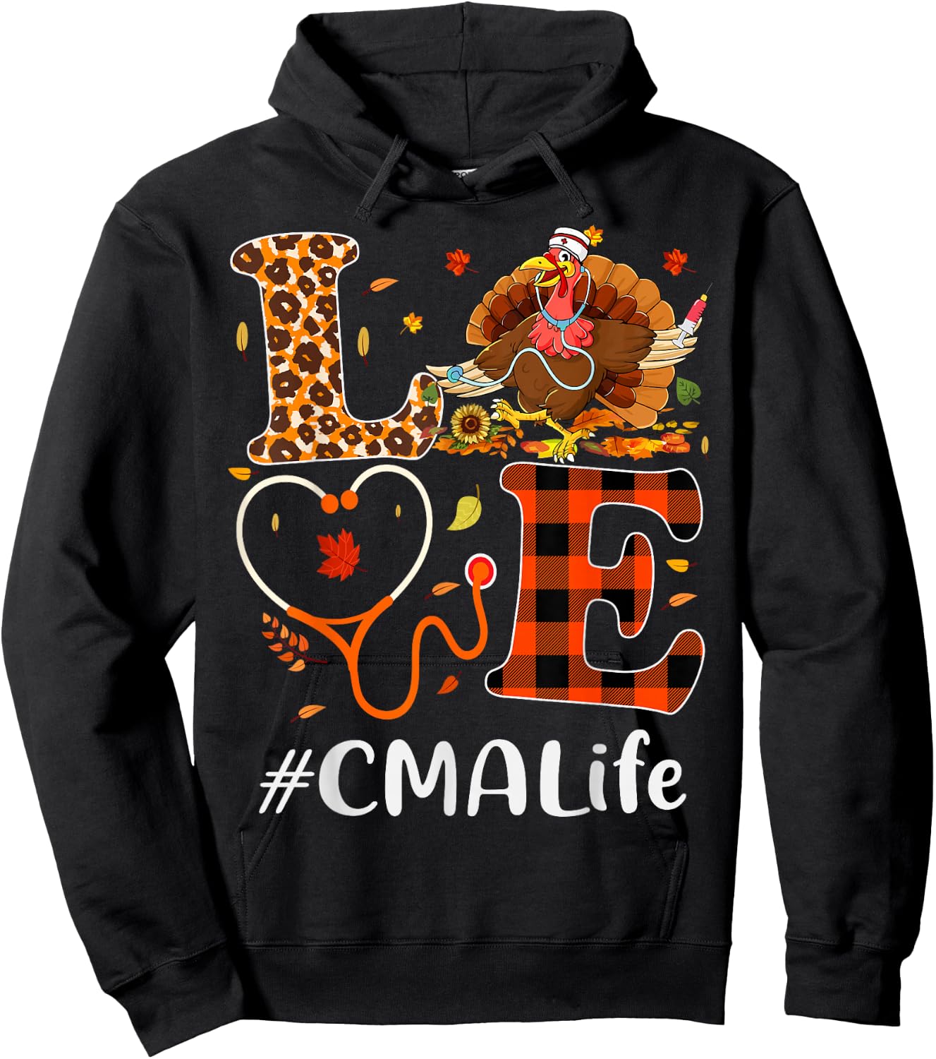 CMA Certified Medical Assistant Love Thanksgiving Leopard Hoodie - Hoodie | Black