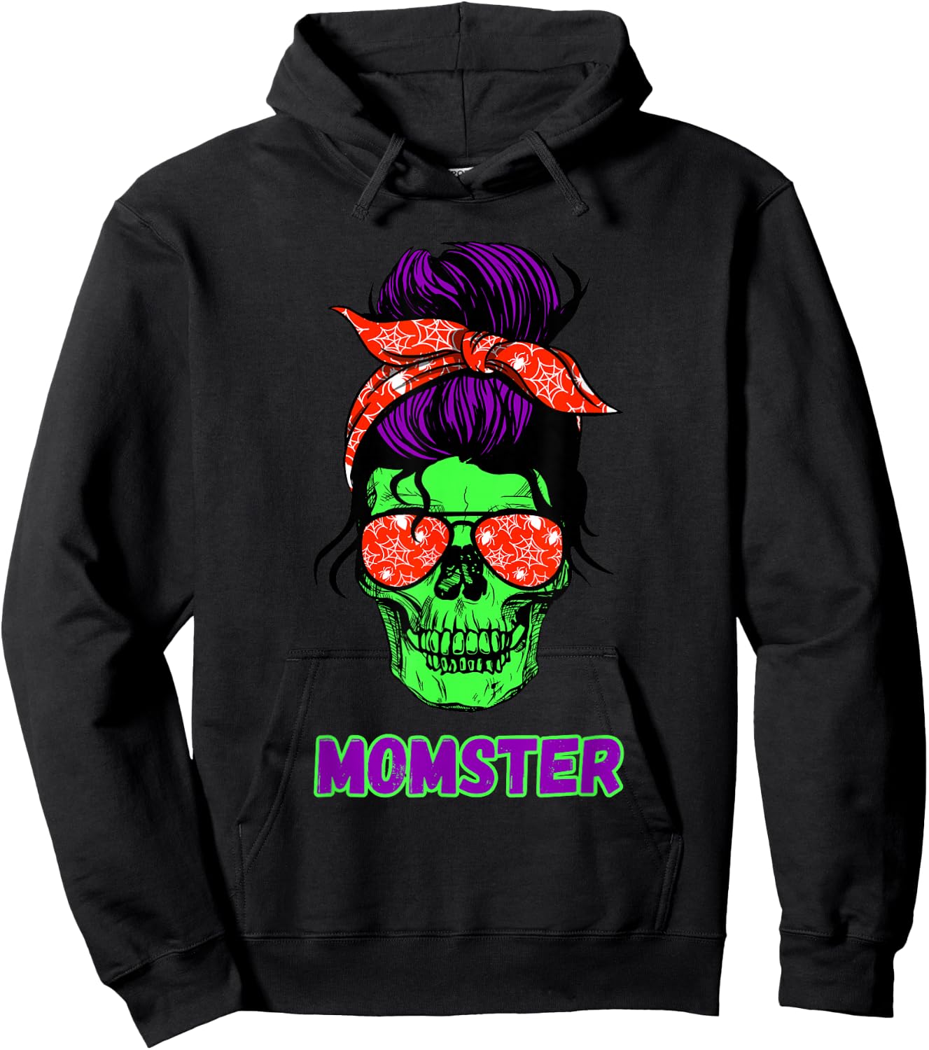 Momster Funny Skull Mama Messy Bun Mom Halloween Costume Hoodie - Hoodie | Black