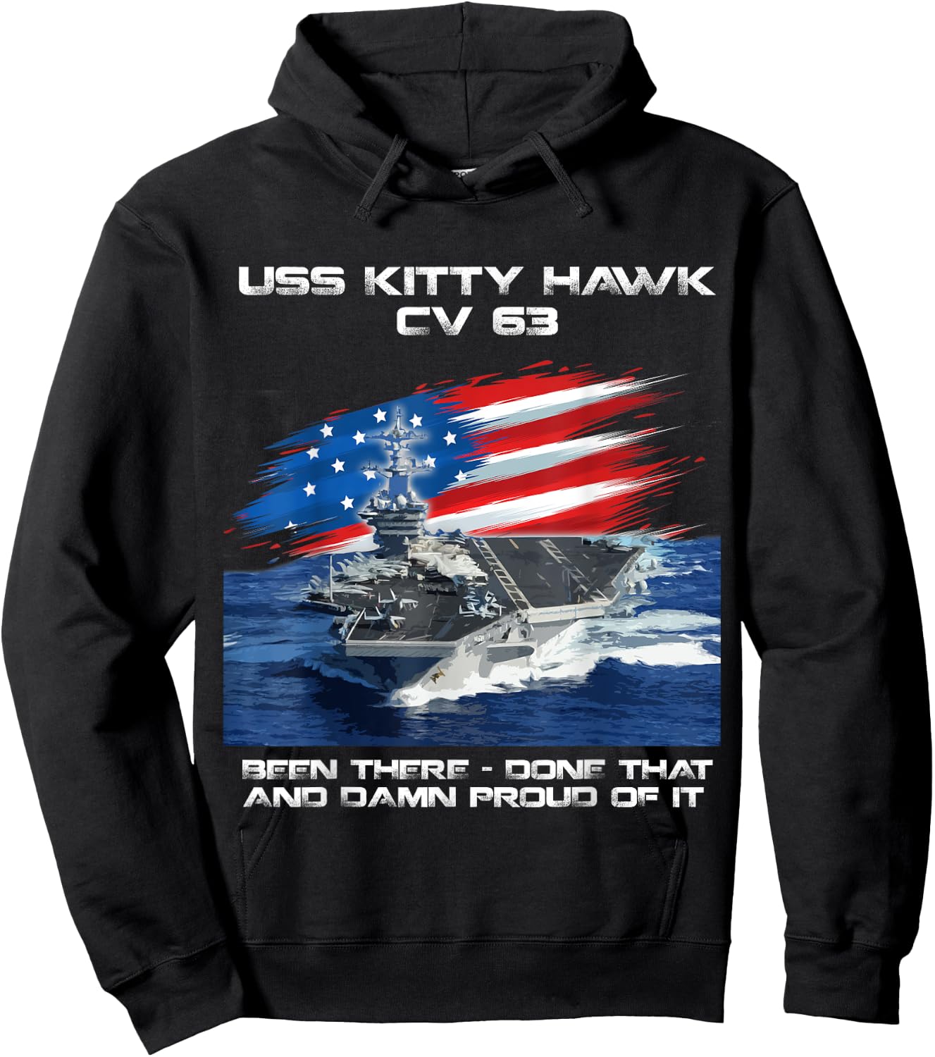 USS Kitty Hawk CV 63 Aircraft Carrier Veteran USA Flag Xmas Men Hoodie - Hoodie | Black