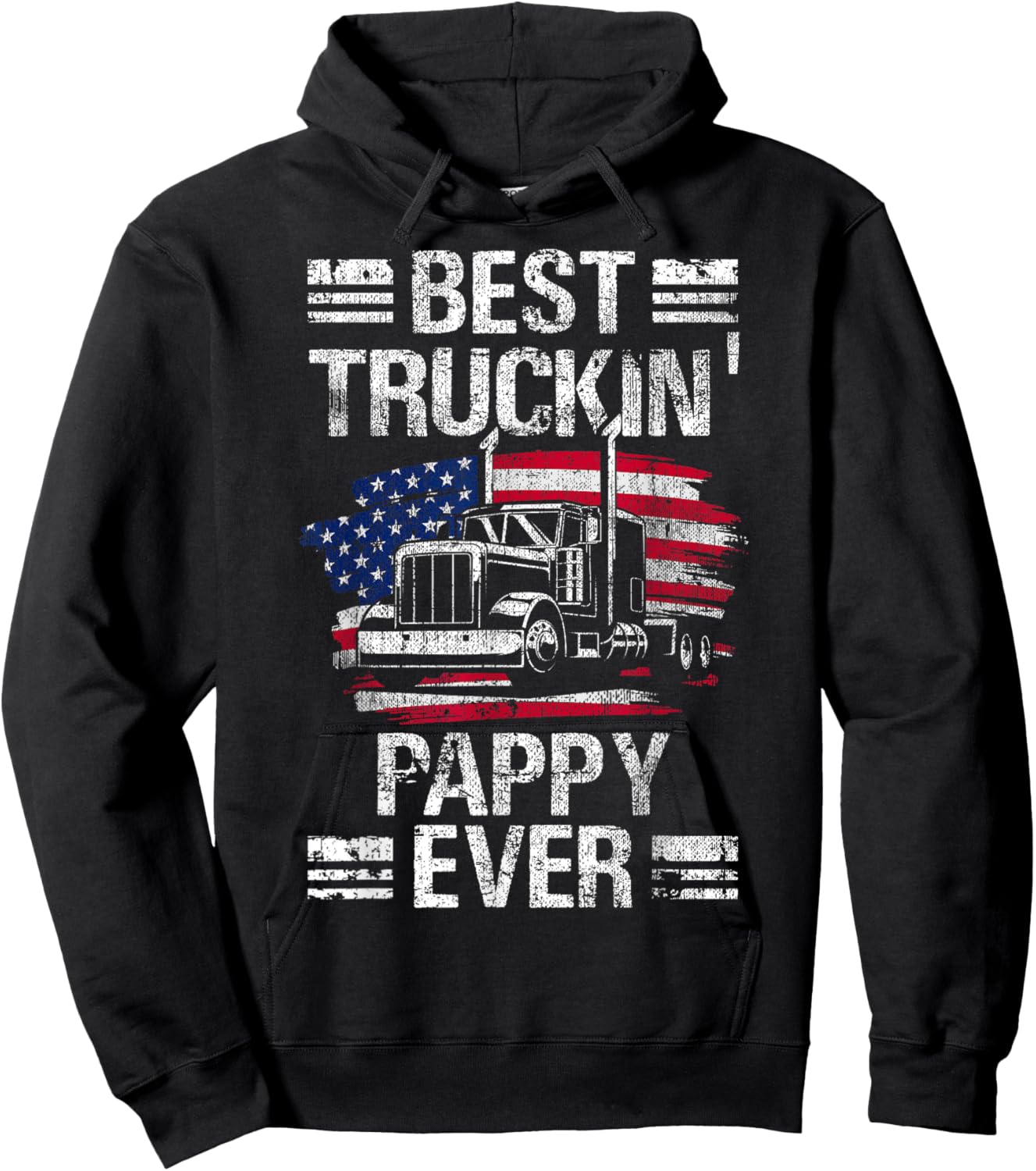 Best Truckin Pappy Ever USA Flag Semi Truck Driver Gift Men Hoodie - Hoodie | Black