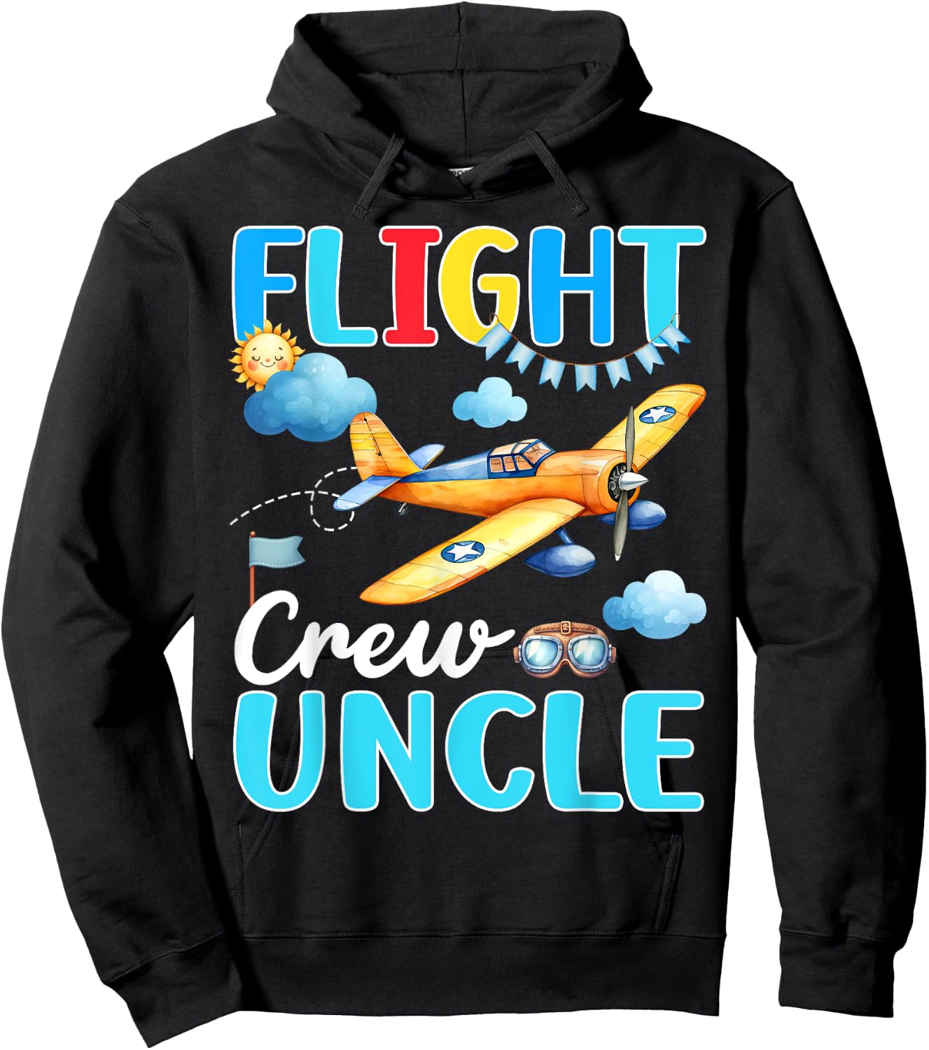 Flight Crew Uncle Birthday Squad Airplane Matching Family Hoodie - Hoodie | Black