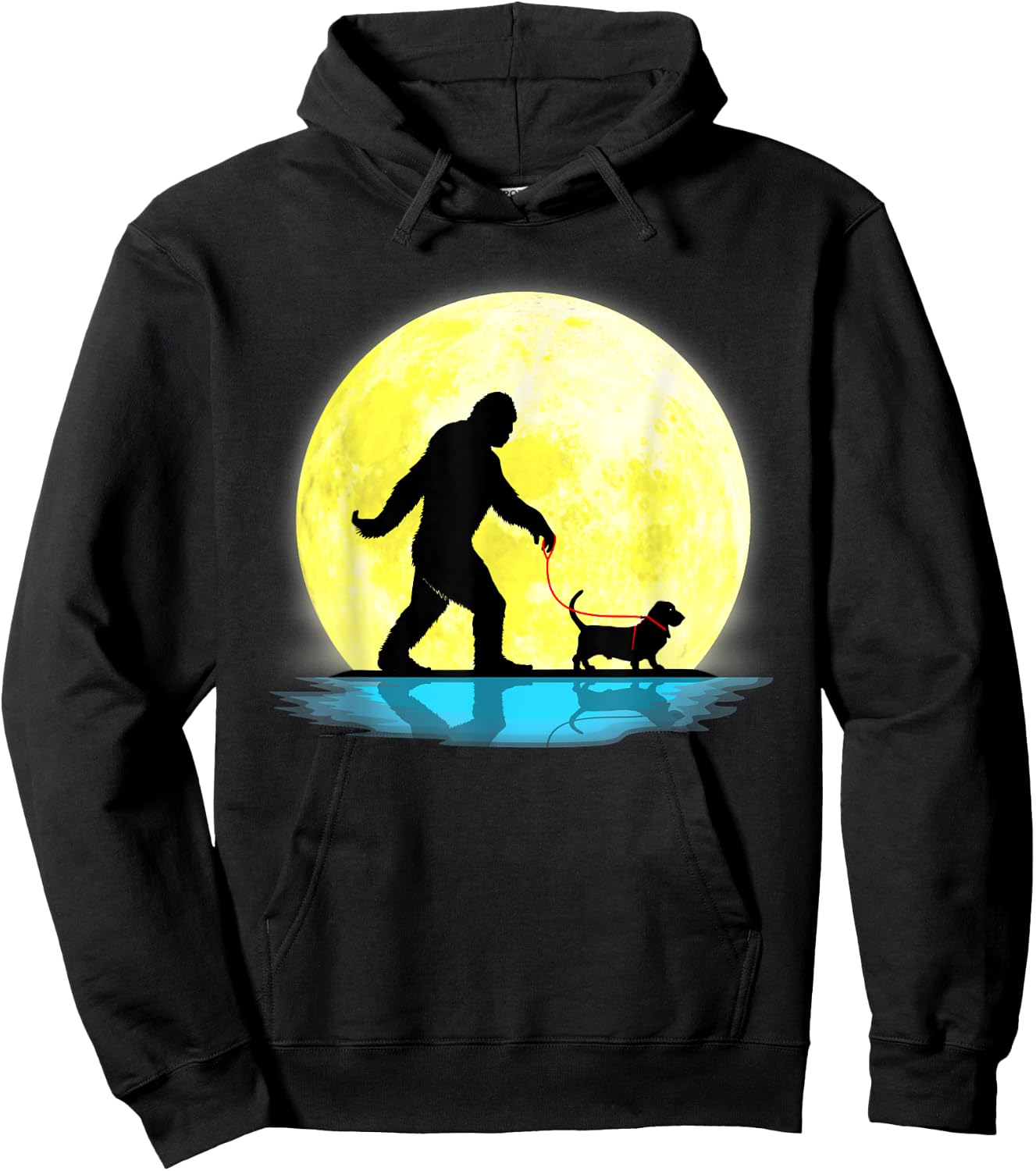 Cute Bigfoot Walking Basset Hound Full Moon Light Lovers Hoodie - Hoodie | Black