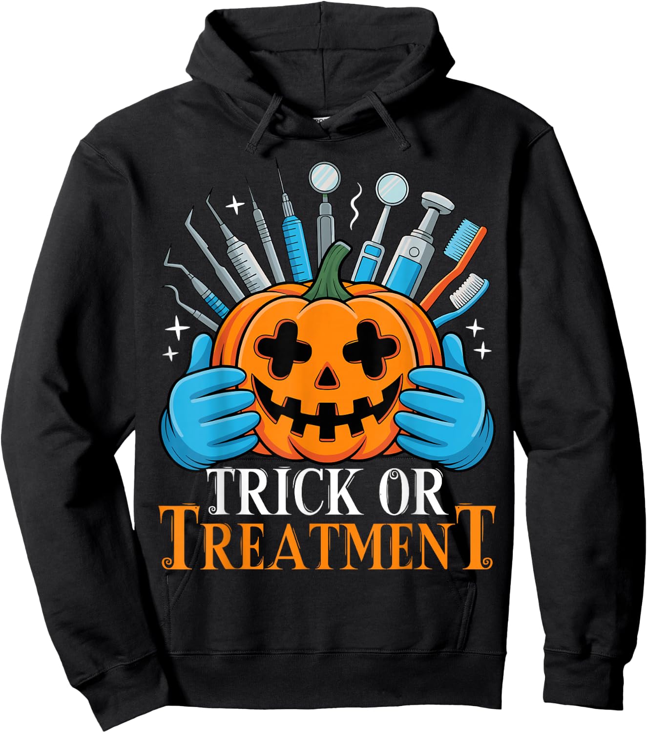 Trick or Treatment Pumpkin Dentist Spooky Halloween Hoodie - Hoodie | Black