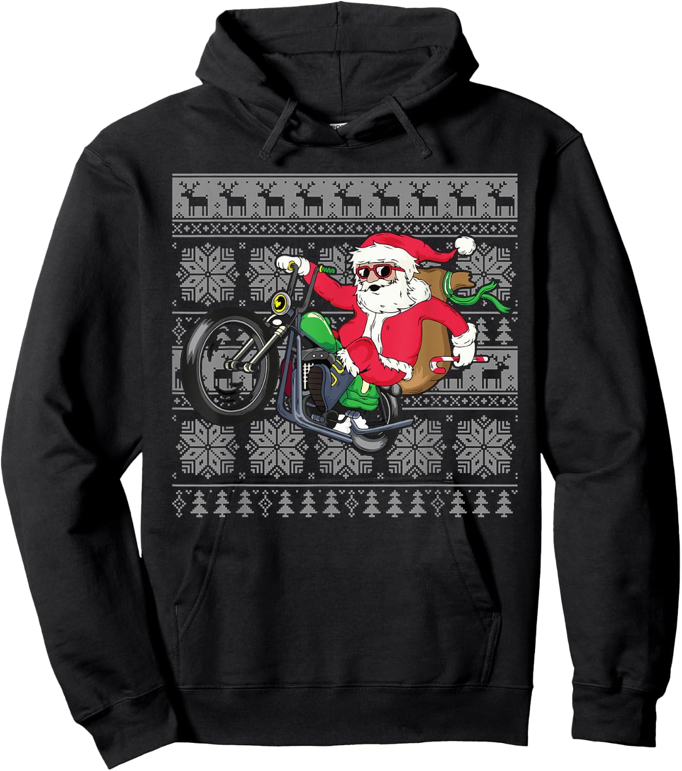 Santa on Motorcycle Ugly Christmas Sweater Xmas Gifts Men Hoodie - Hoodie | Black