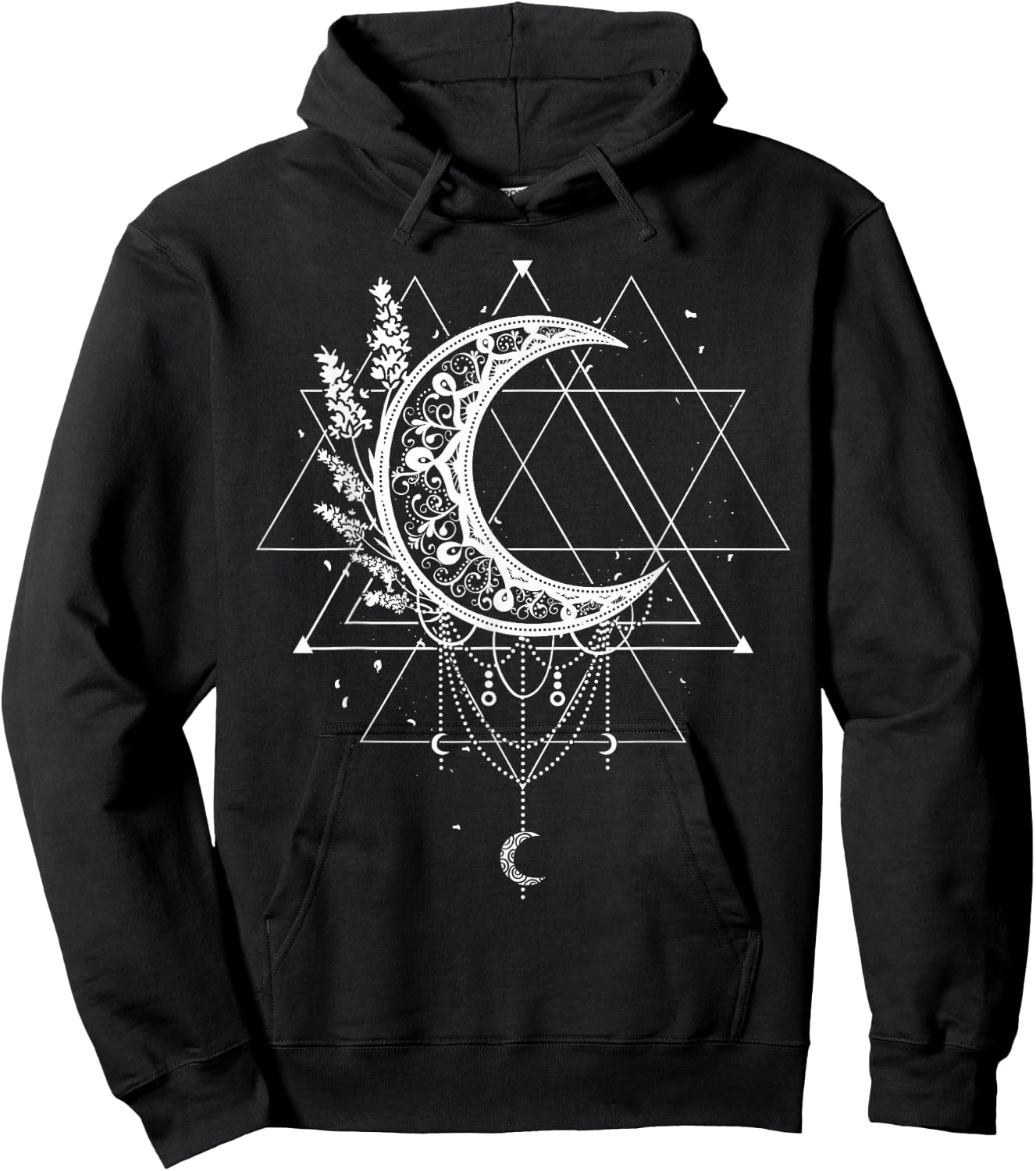 Celestial Occult Witchcraft Moon With Lavender Gothic Witch Hoodie - Hoodie | Black