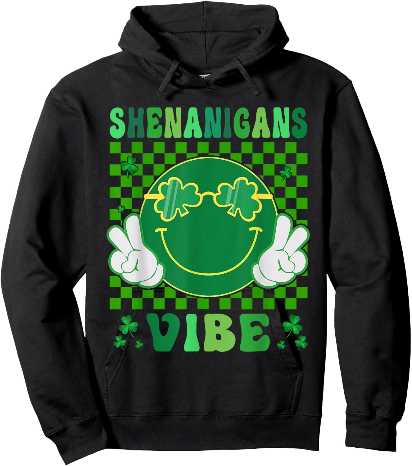 Shamrock St Patricks Day Shirts Women Men Kids Groovy Lucky Hoodie - Hoodie | Black