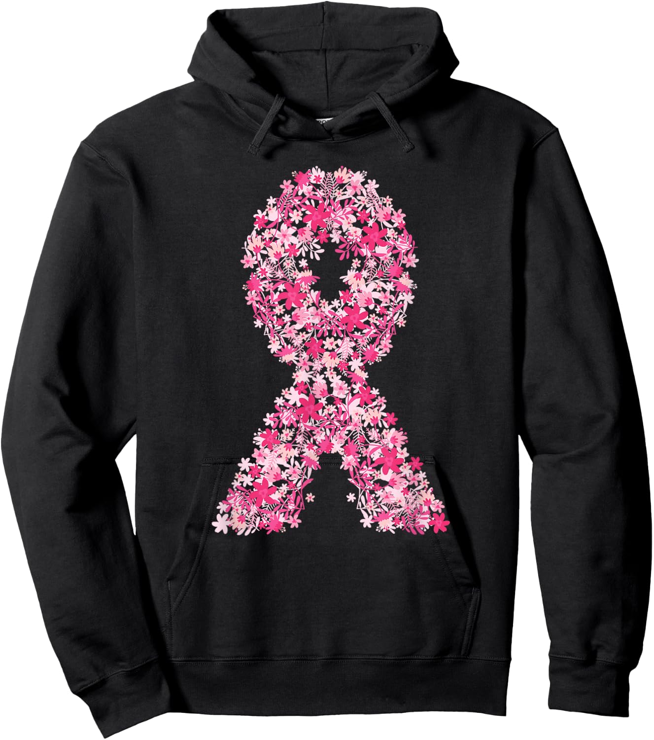 Floral Pink Ribbon Breast Cancer Awareness Shirts Hoodie - Hoodie | Black