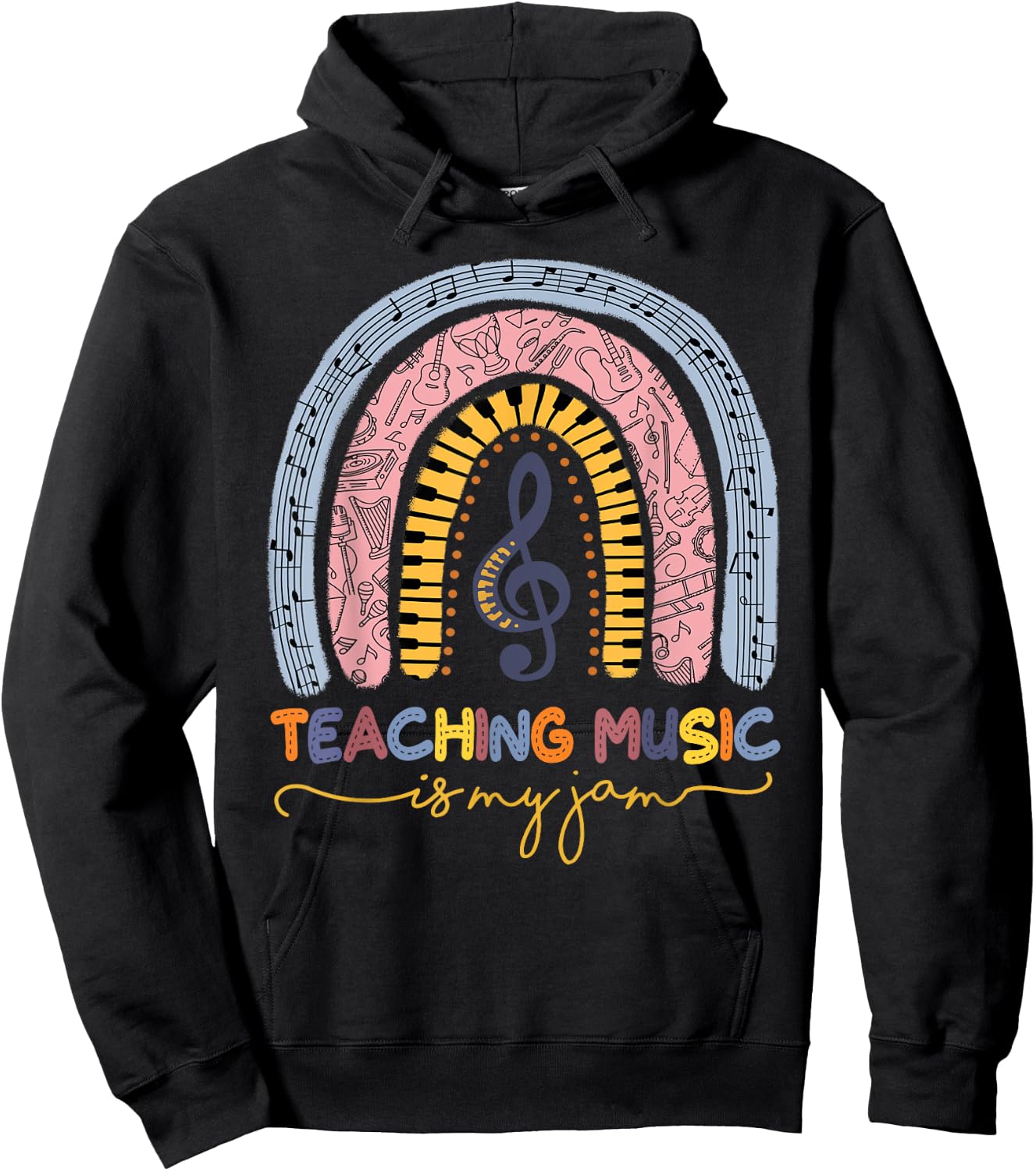 Musical Teacher Teaching Music Is My Jam Rainbow Hoodie - Hoodie | Black