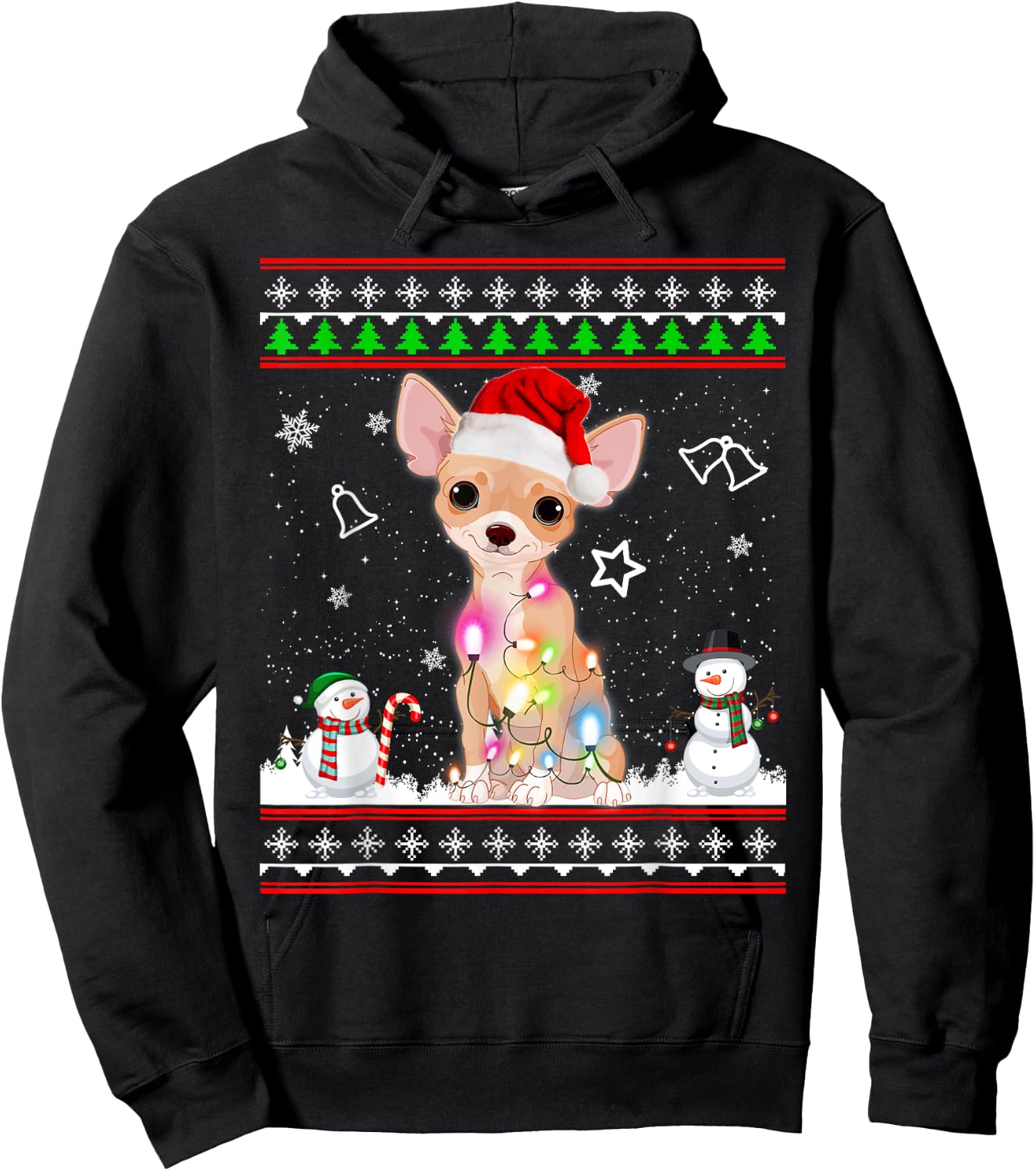 Chihuahua Christmas Dog Light Ugly Sweater Short Sleeve Hoodie - Hoodie | Black