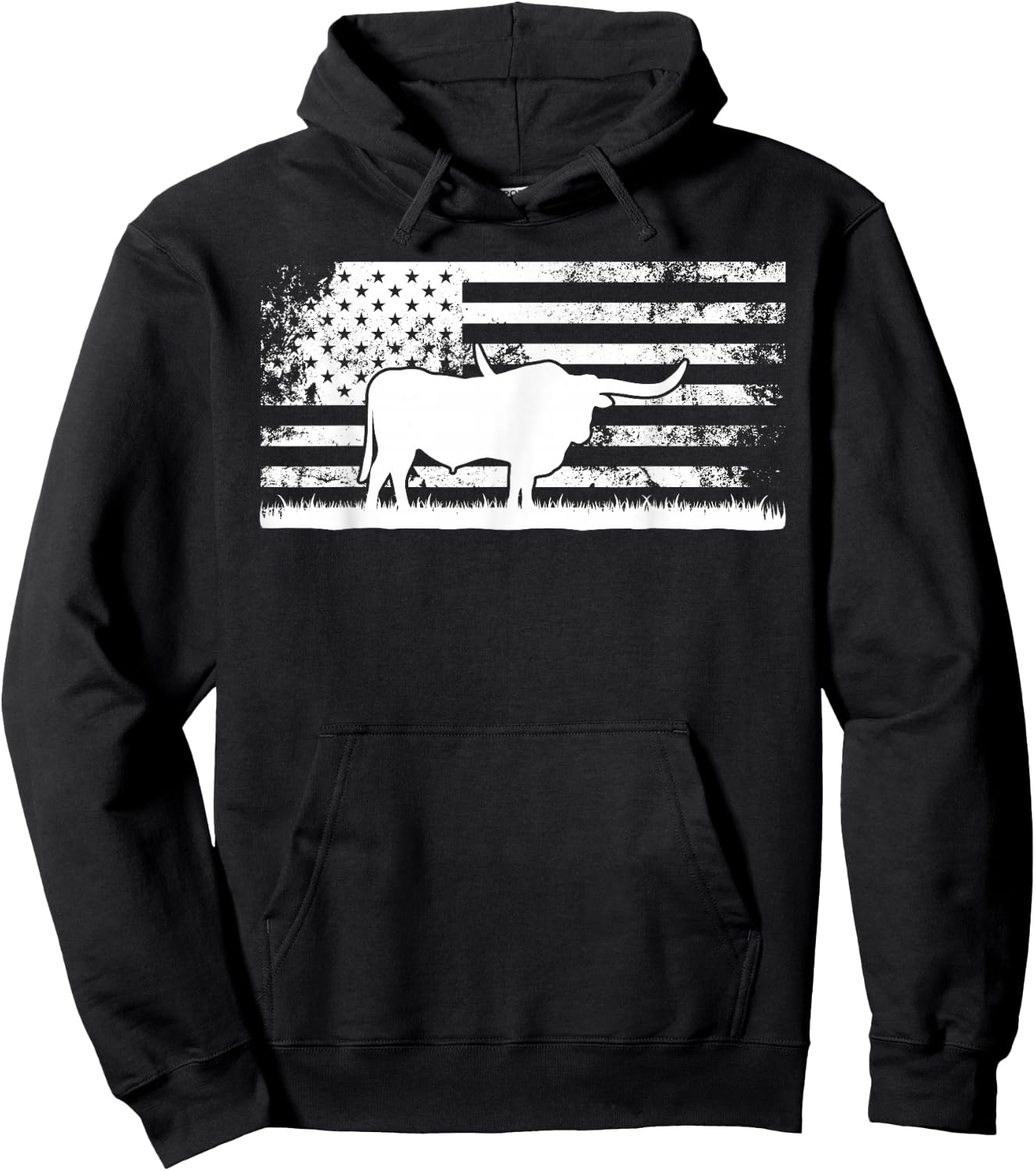 American Flag USA - Texas Longhorn Cow for Cattle Farmer Hoodie - Hoodie | Black