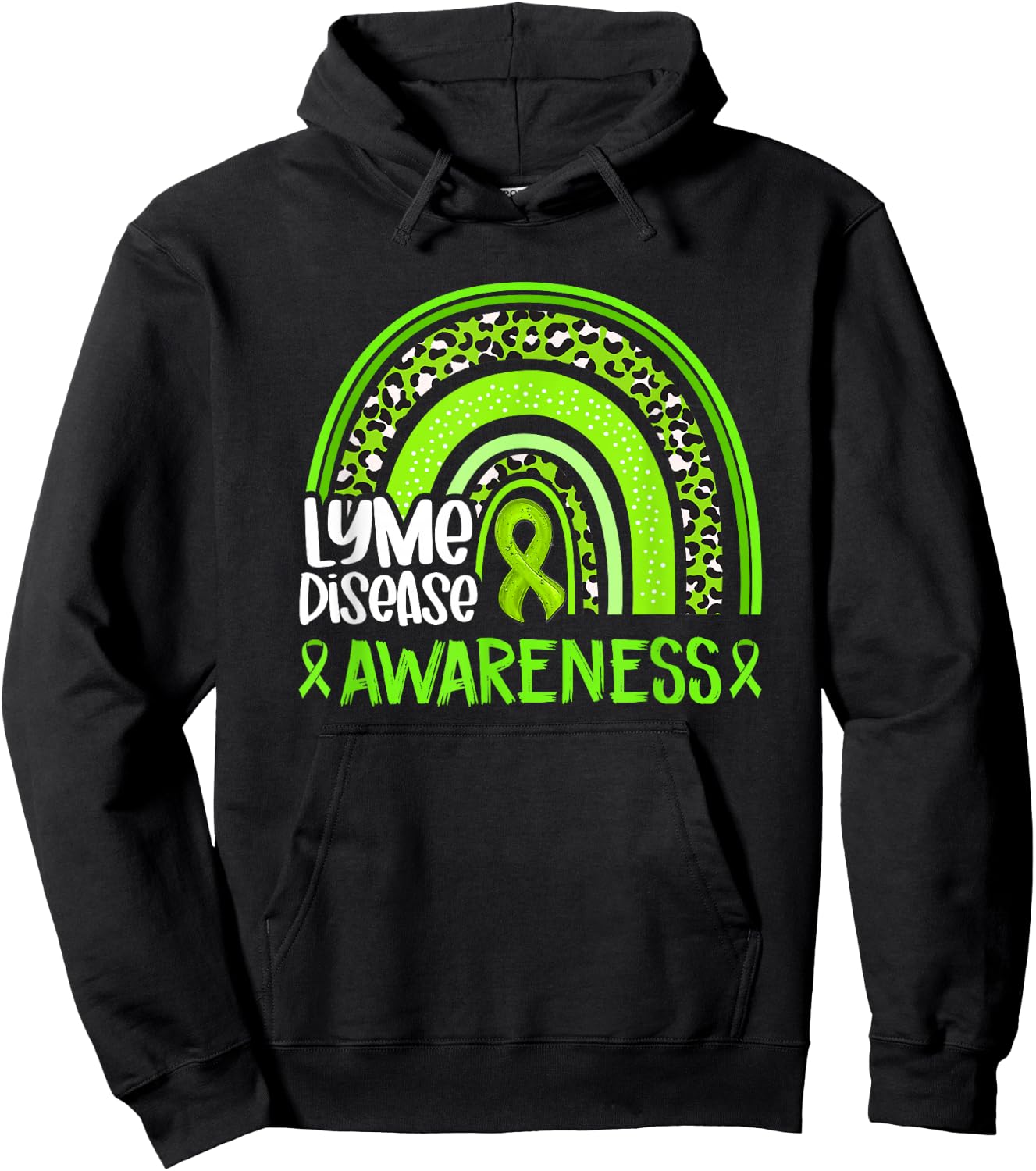 Leopard Rainbow Lime Green Ribbon Lyme Disease Awareness Hoodie - Hoodie | Black