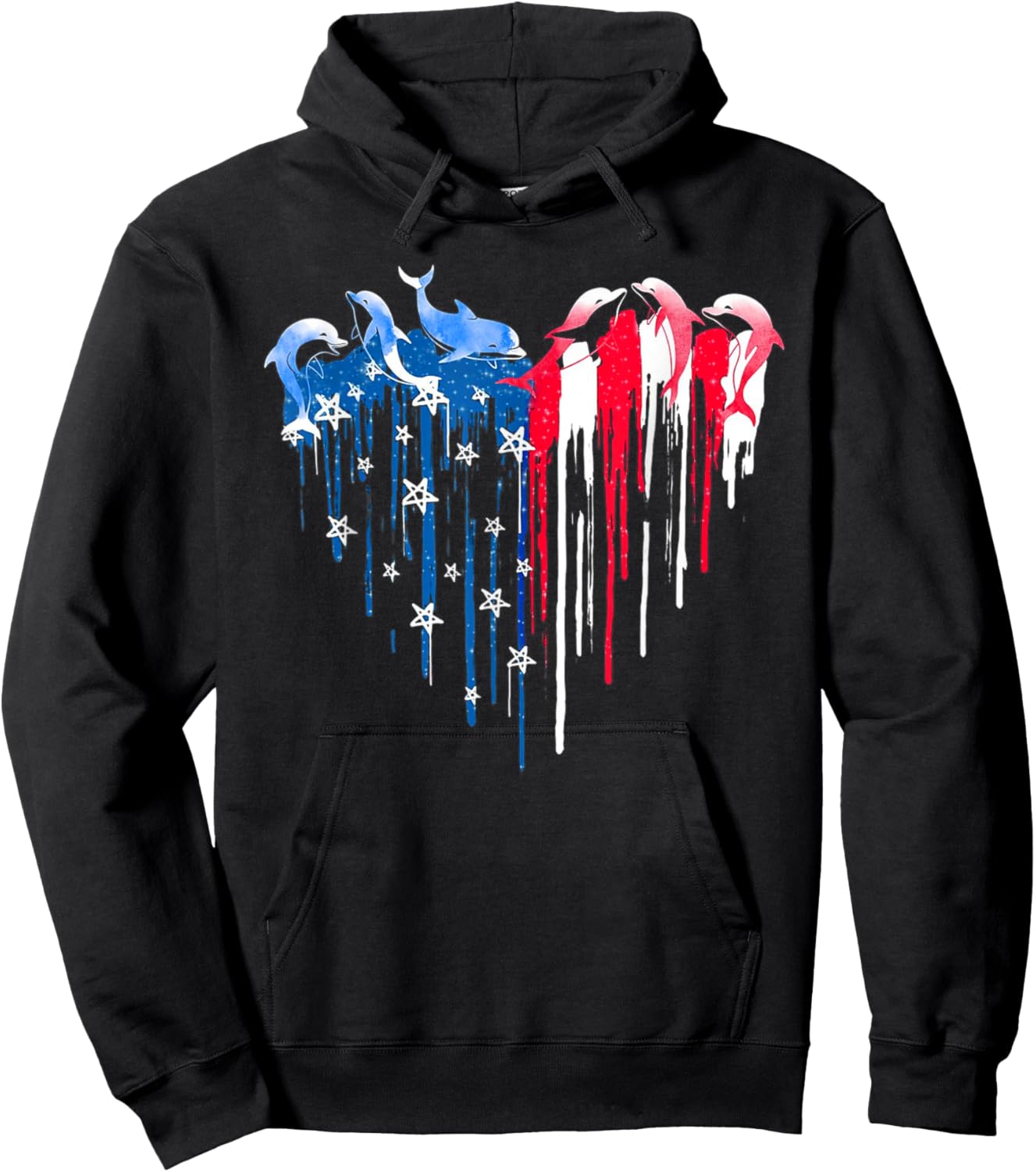 Dolphin Heart American Flag 4th July Independence American Men Hoodie - Hoodie | Black