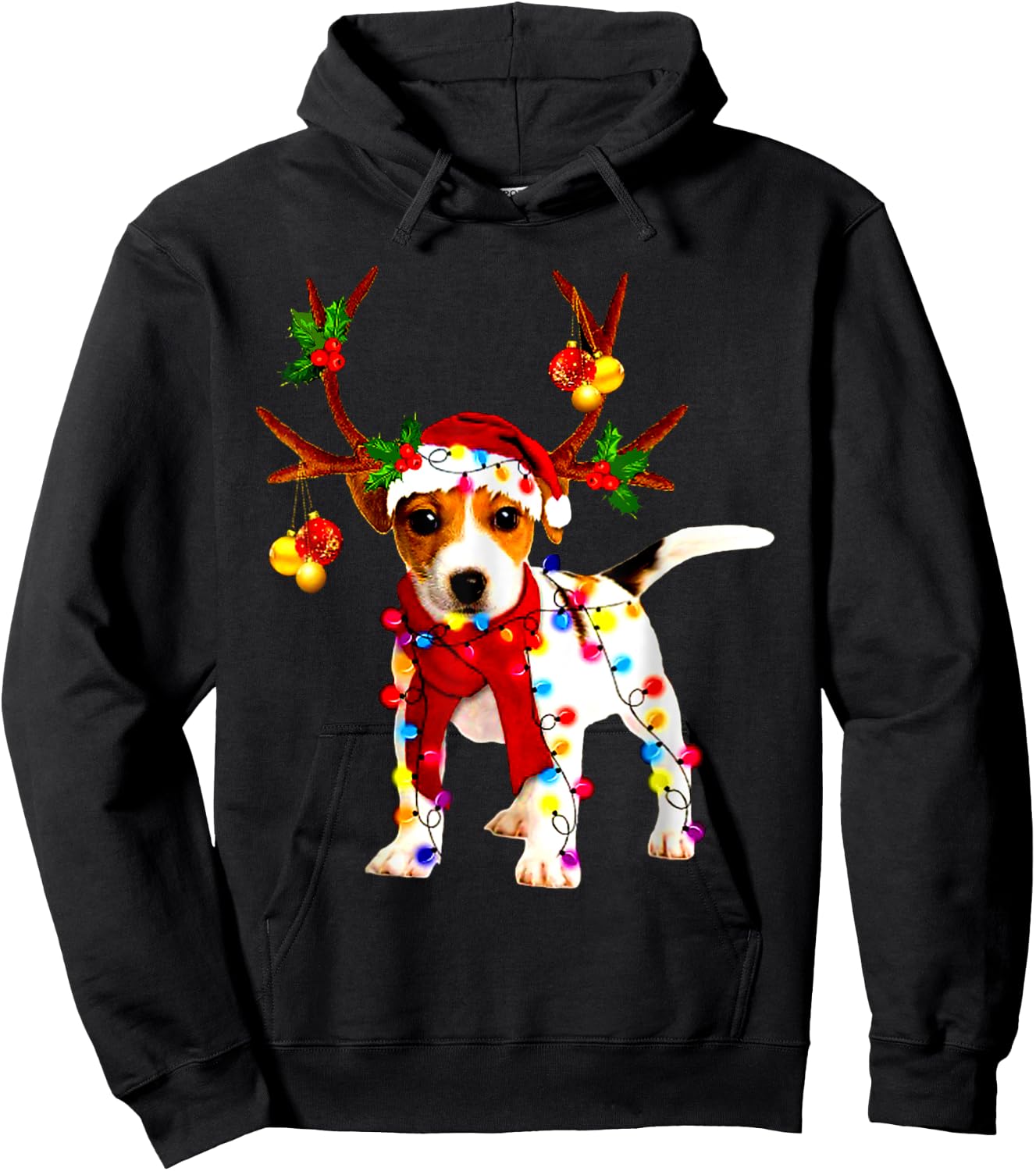 Santa jack russell gorgeous reindeer Light Christmas Hoodie - Hoodie | Black