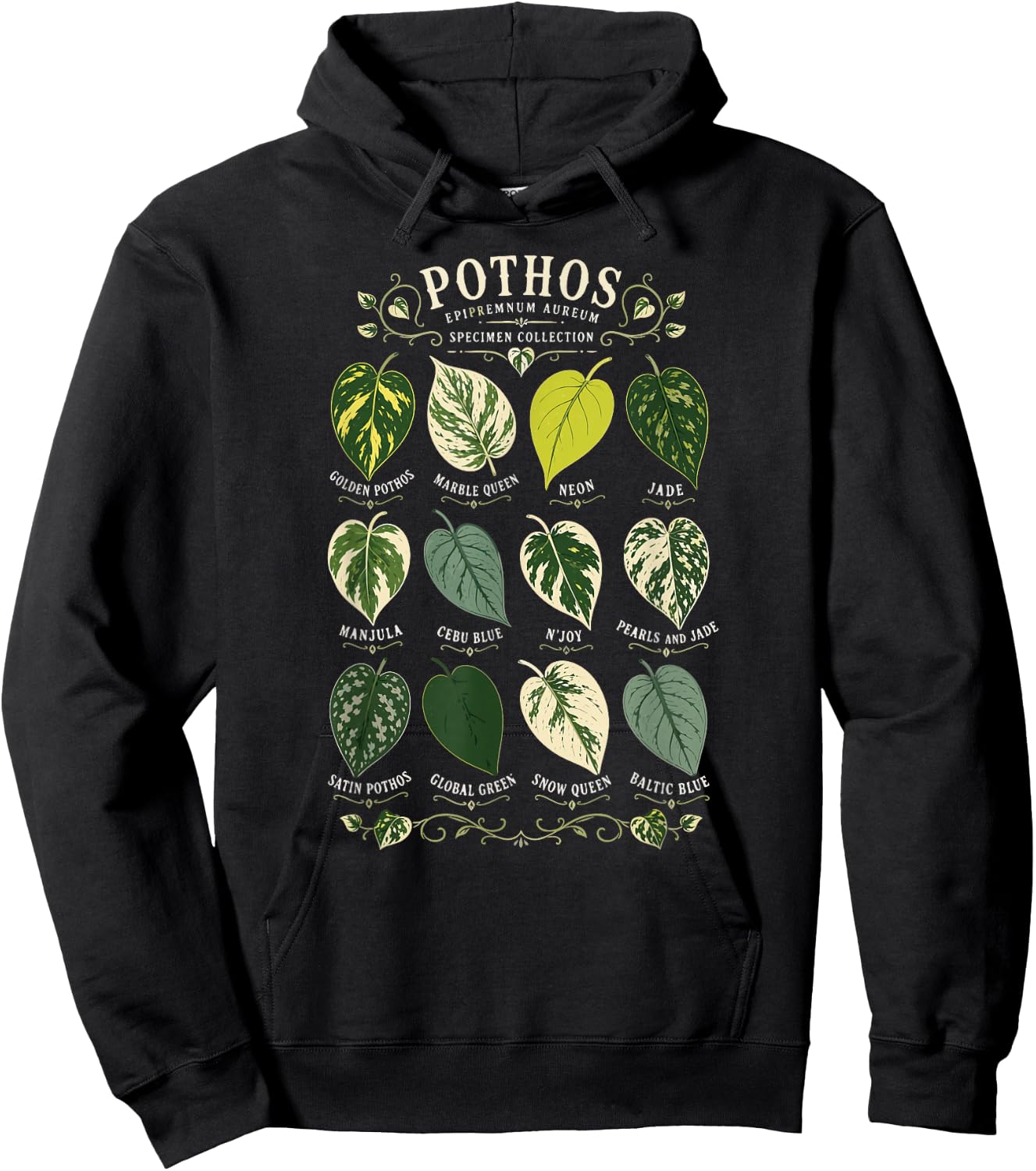 Pothos Plant Varieties Botanical Houseplant Design Hoodie - Hoodie | Black