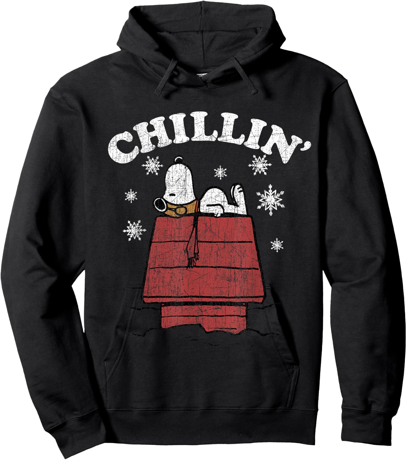 Peanuts Snoopy Chillin' Christmas snow flakes Hoodie - Hoodie | Black