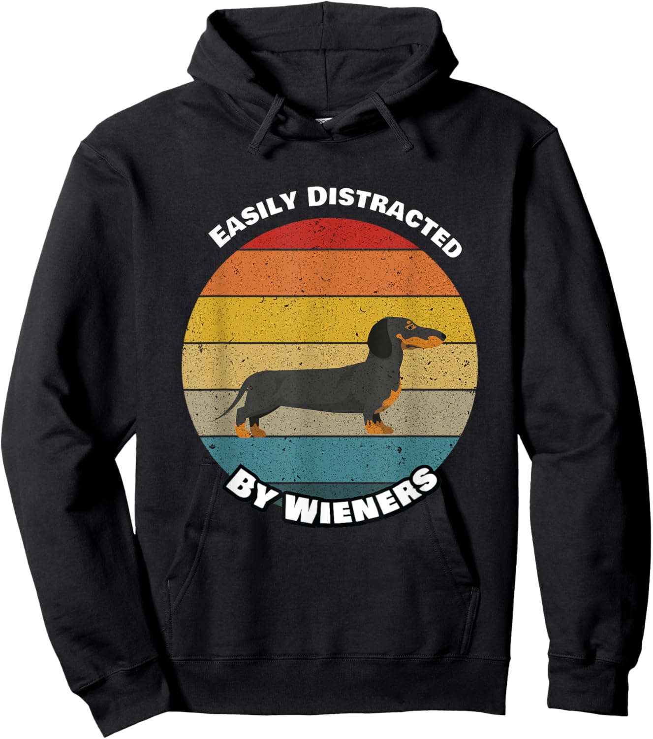 Vintage Easily Distracted By Wieners Funny Dachshund Dog Men Women Girls Kids Hoodie - Hoodie | Black