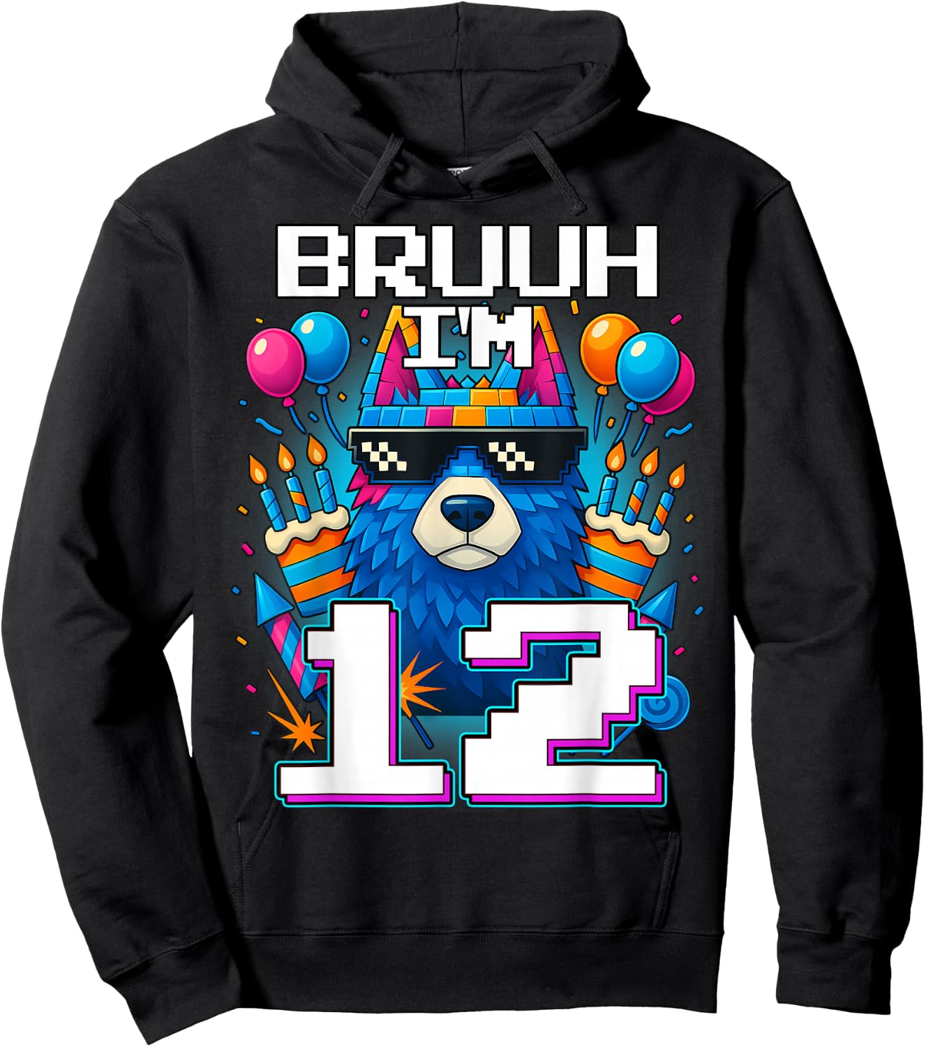 Bruh I'm 12 Years Old 12th Birthday Wolf Boy Family Party Hoodie - Hoodie | Black